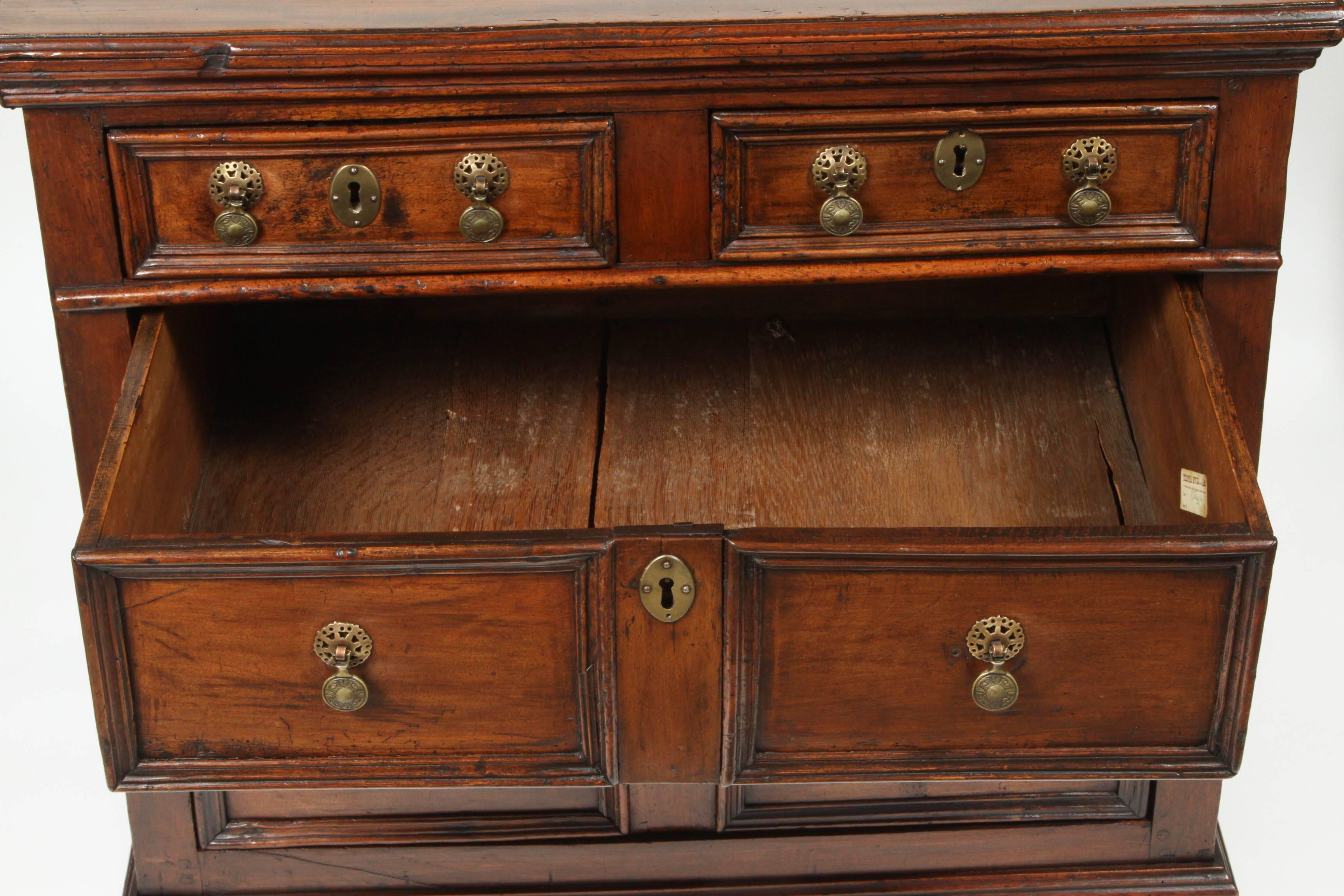 Small English Oak and Elm 17th Century Three-Drawer Chest 2