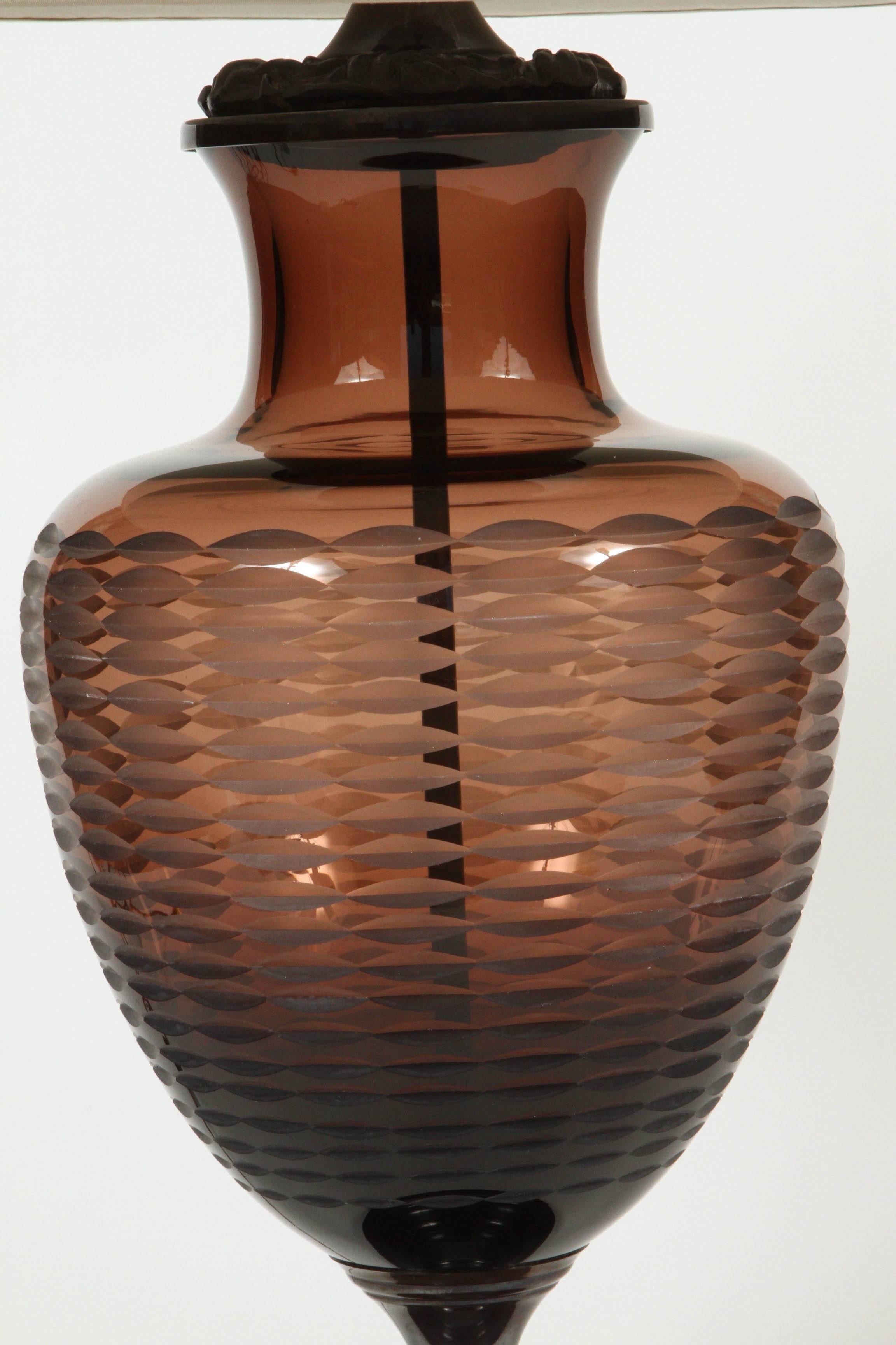 English Lucy Cope Handblown Amethyst Glass Table Lamp