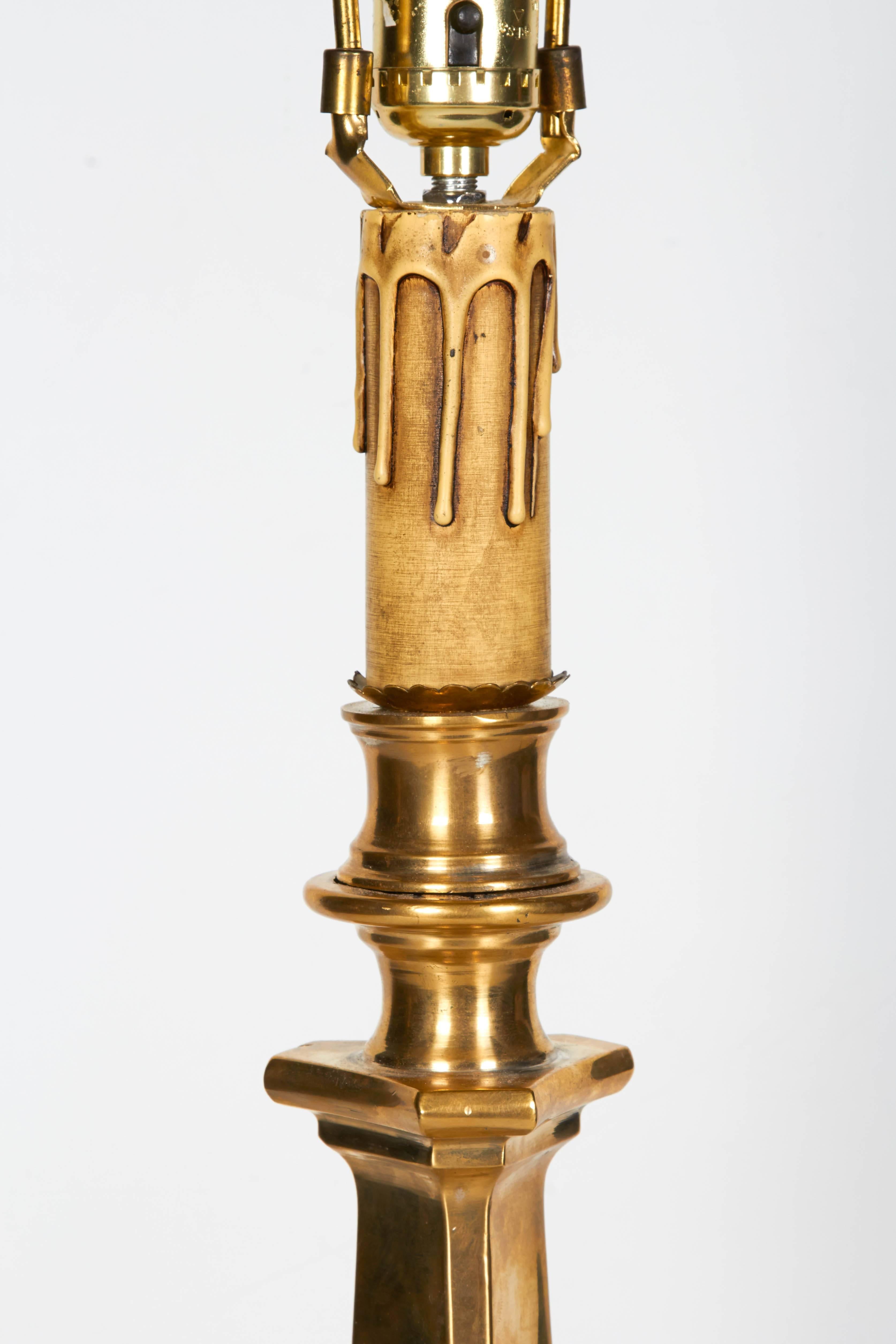 Regency Revival Italian Brass Candlestick Table Lamp For Sale