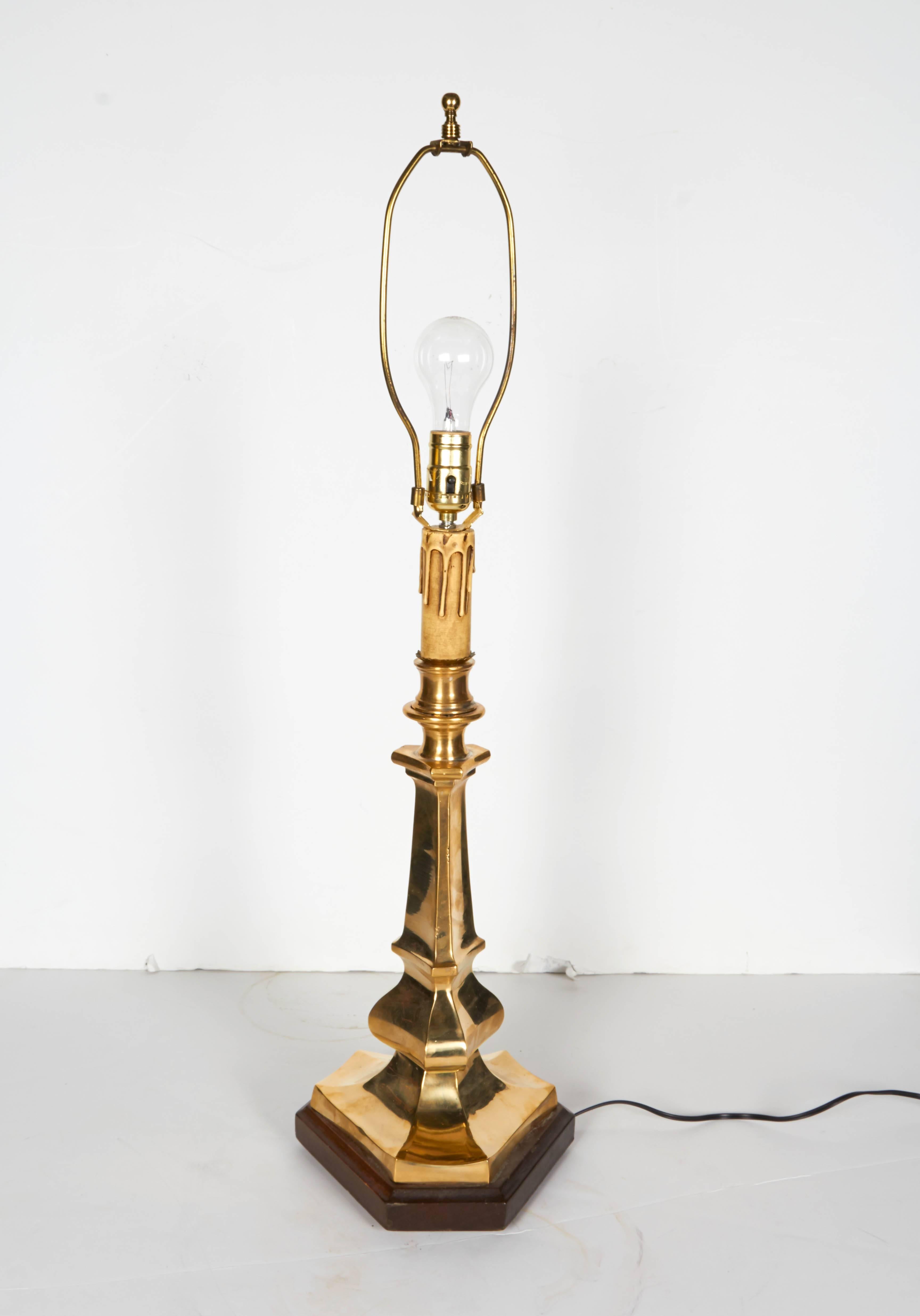 Italian Brass Candlestick Table Lamp In Good Condition For Sale In New York, NY