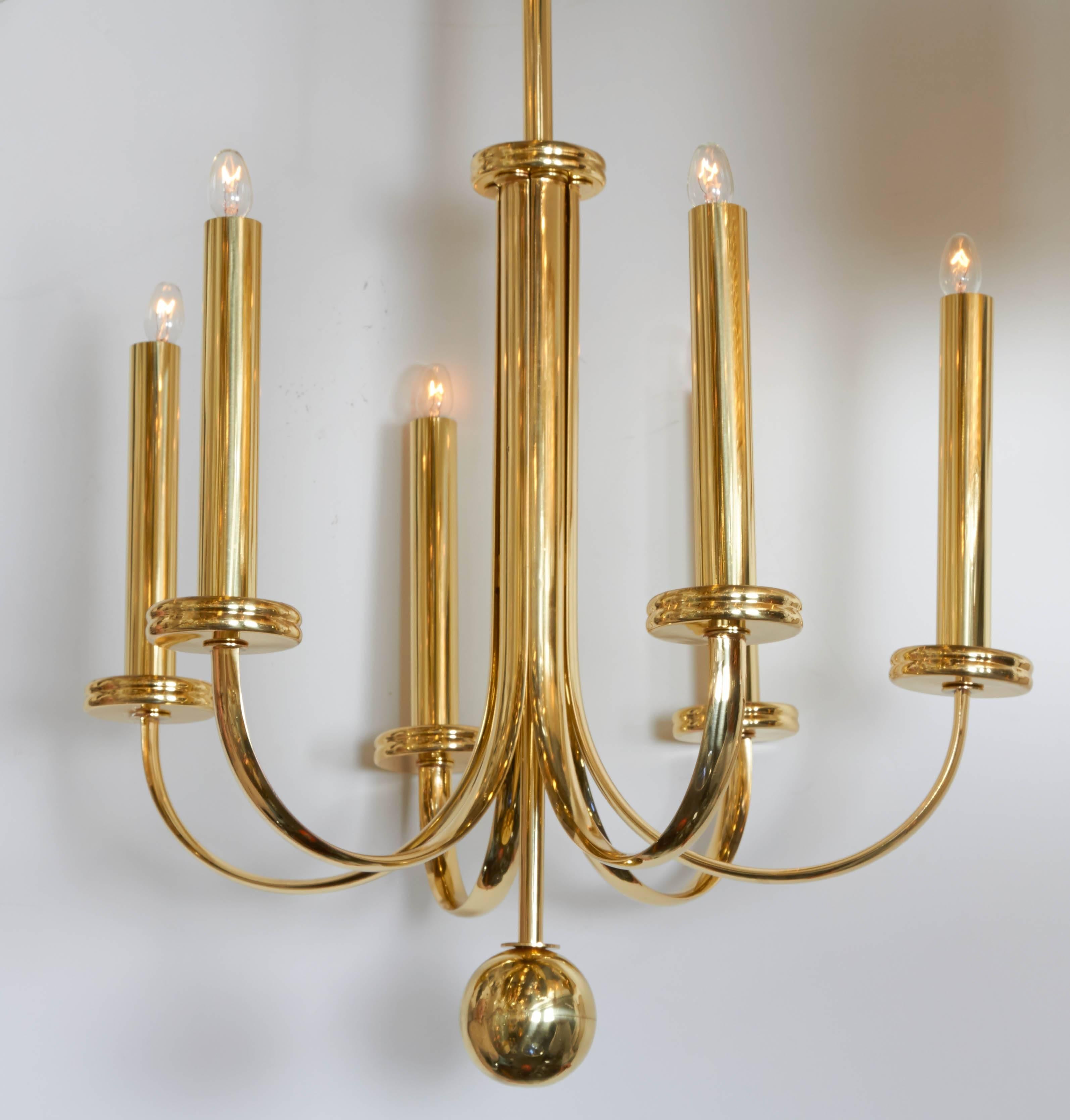 Italian 1930s Fascist Period Art Deco Brass Chandelier In Excellent Condition In New York, NY