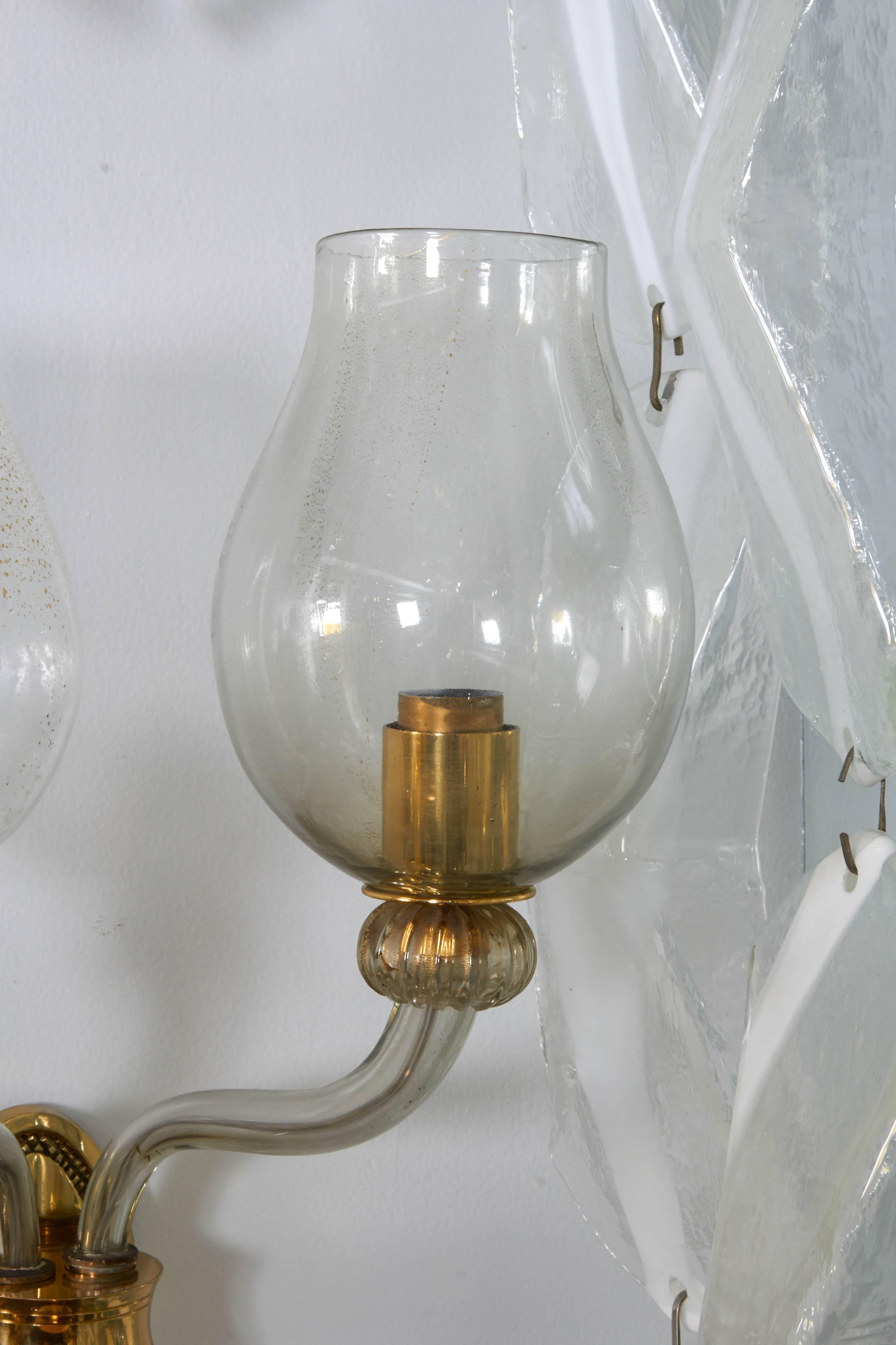 Italian Glass and Brass Two-Light Sconce In Good Condition In New York, NY