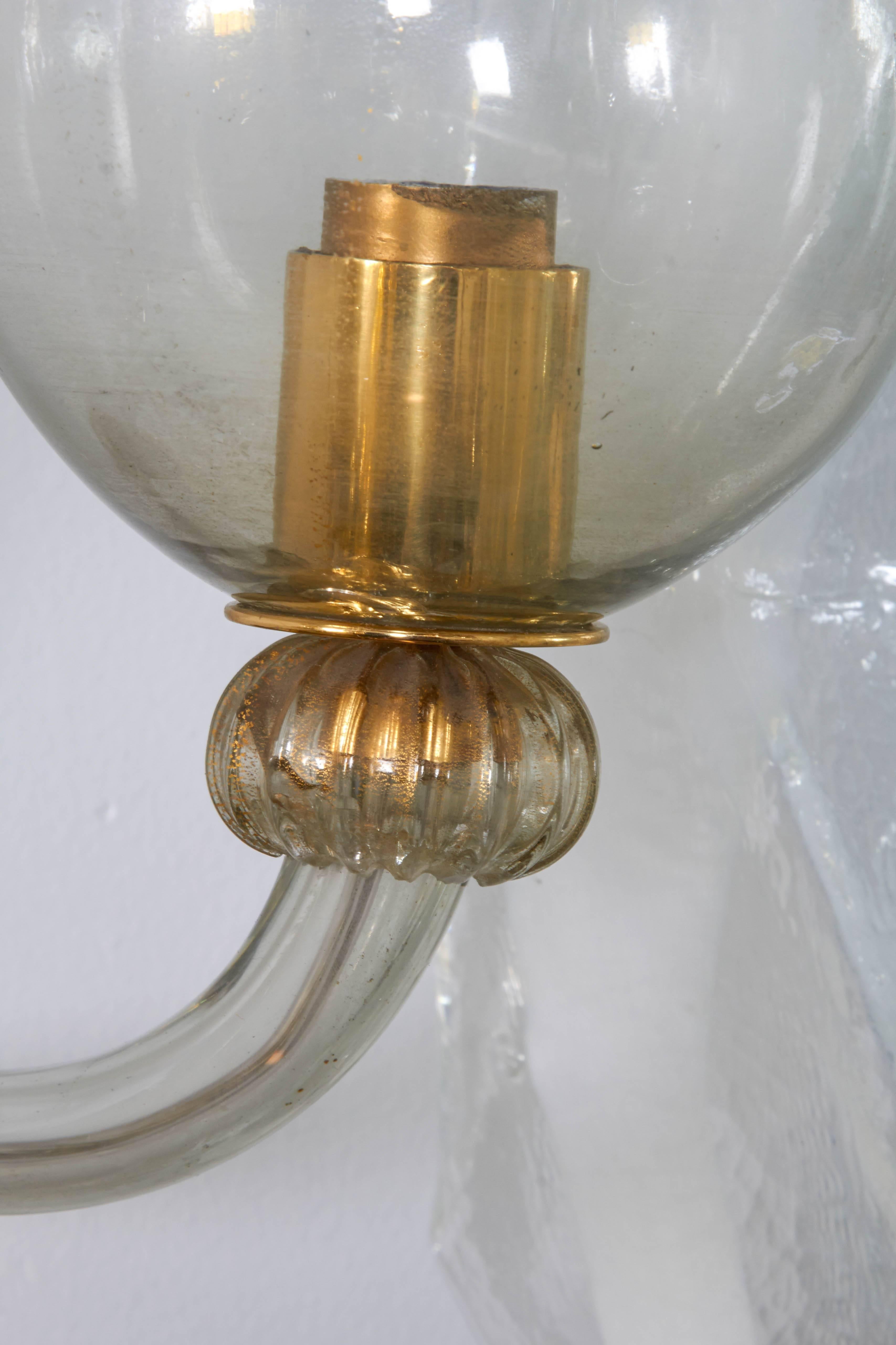 Italian Glass and Brass Two-Light Sconce 1