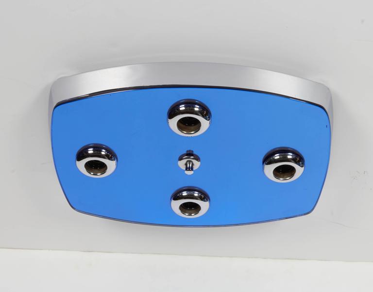 Italian 1970s Blue Mirror Ceiling Mount Fixture by Raleari of Milan at