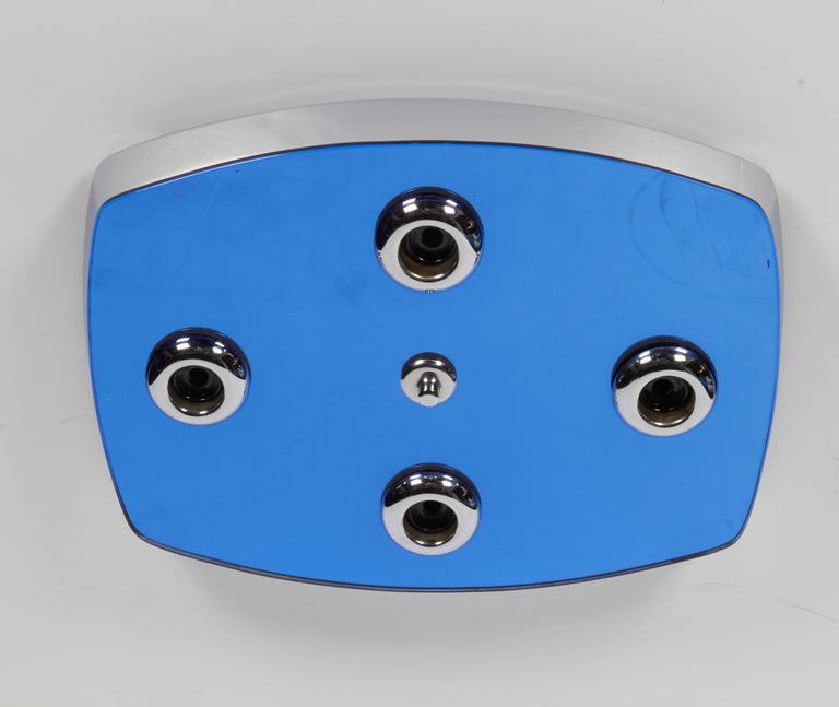 Italian 1970s Blue Mirror Ceiling Mount Fixture by Raleari of Milan at