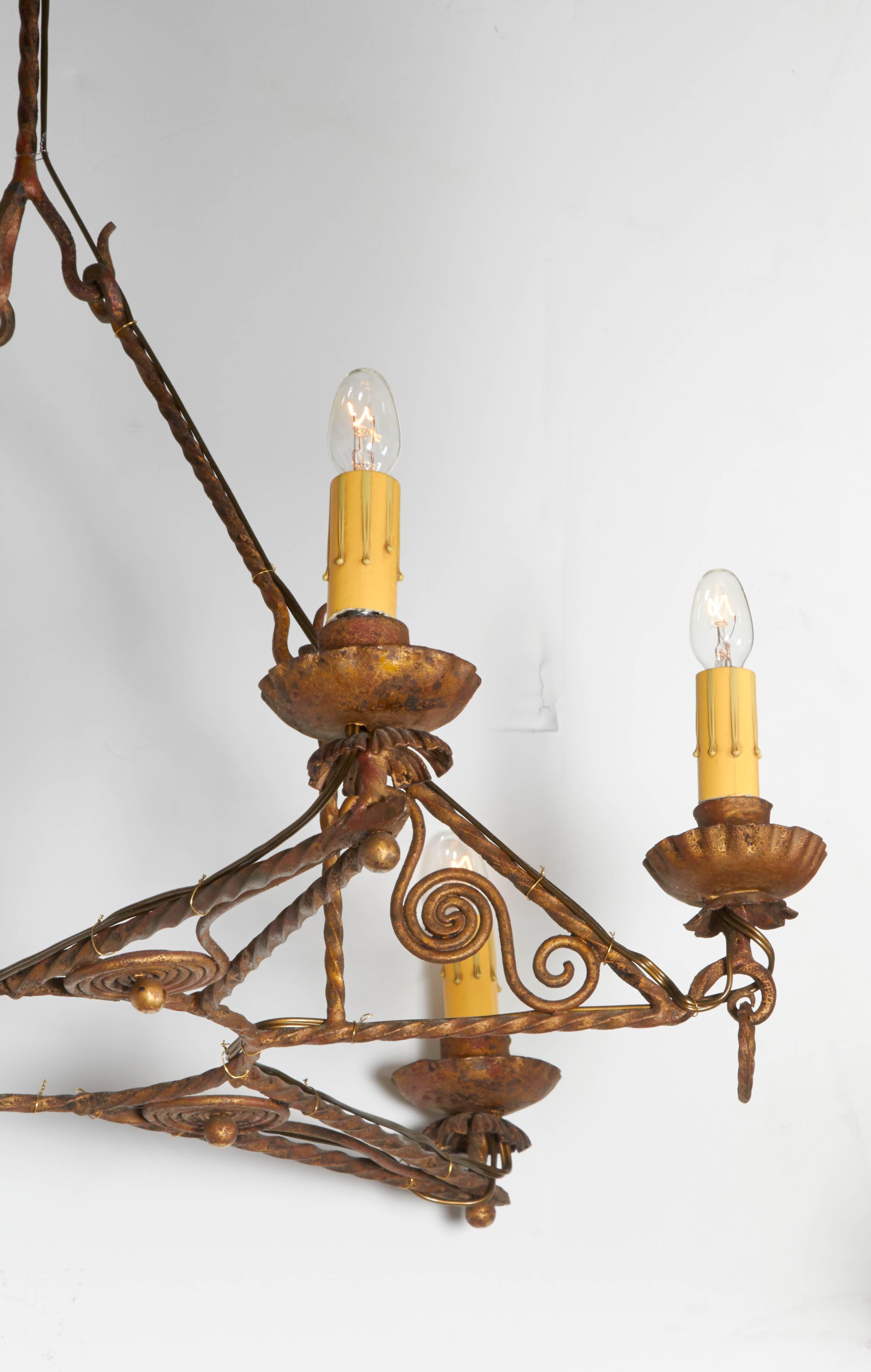 Italian 1920s Art Deco Gilt Iron Chandelier In Good Condition For Sale In New York, NY