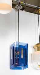 Italian 1970s Blue Glass Lantern in the style of Fontana Arte