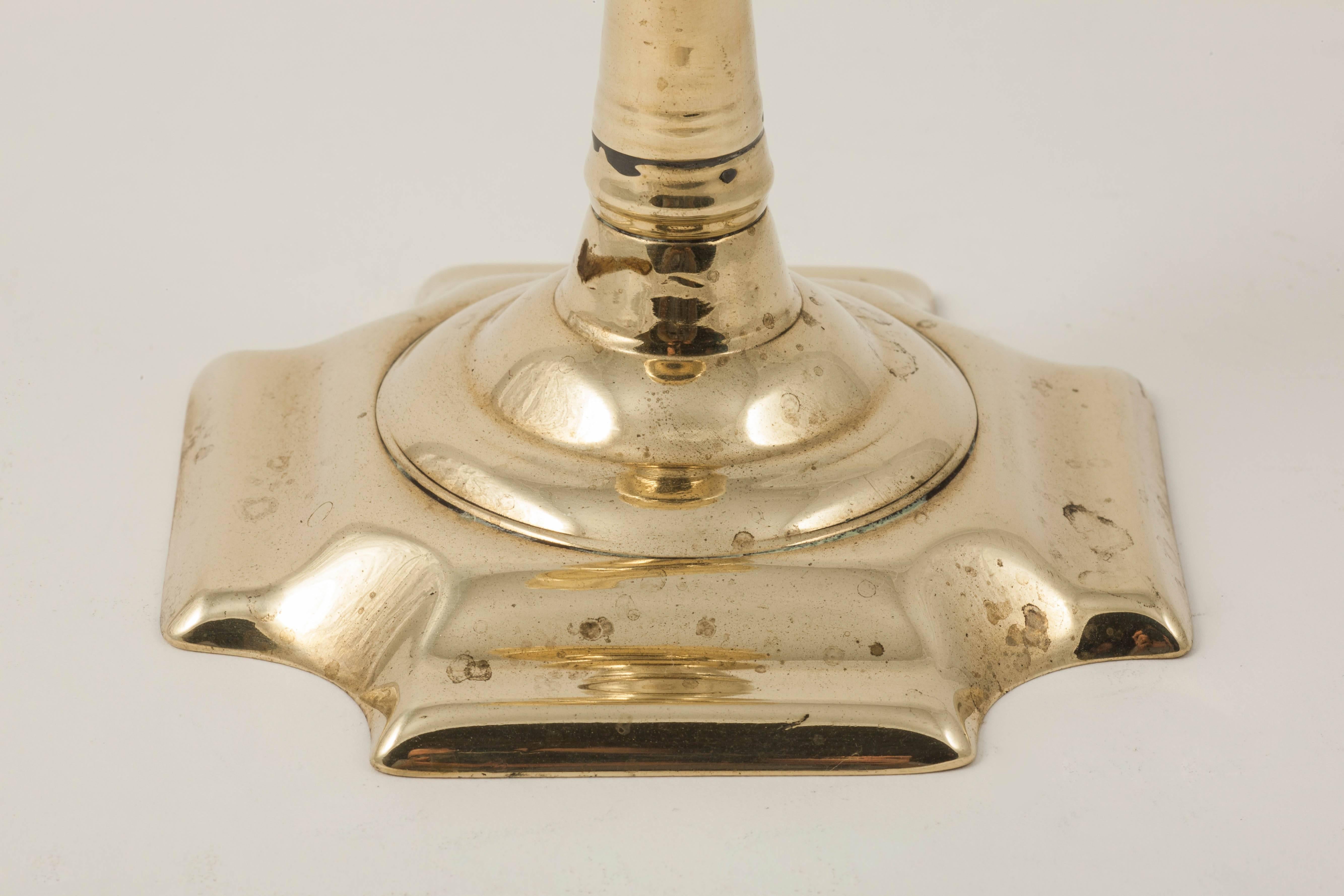 Cast Rare Pair of Brass Georgian Candlesticks Stamped by the Maker 