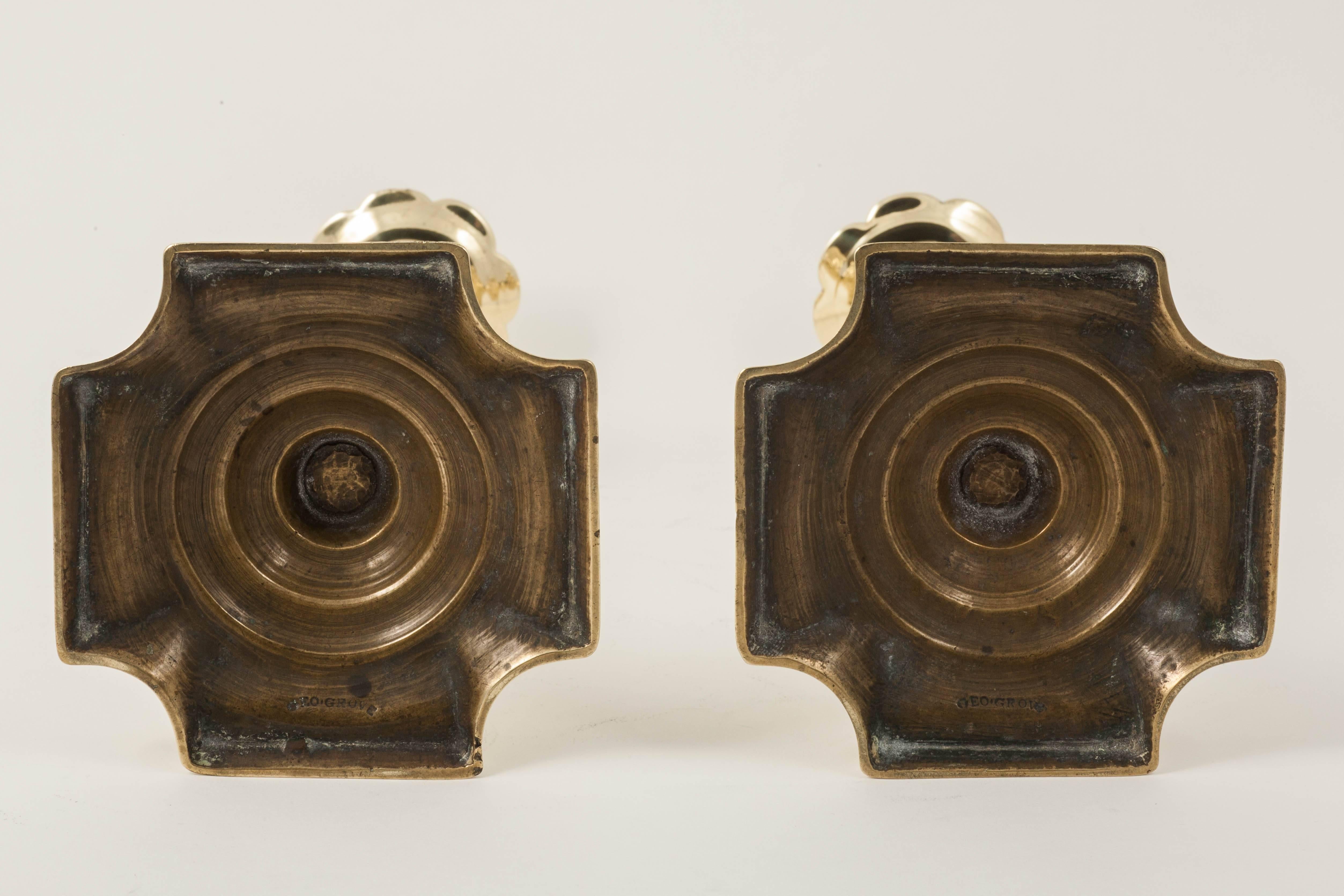 18th Century Rare Pair of Brass Georgian Candlesticks Stamped by the Maker 