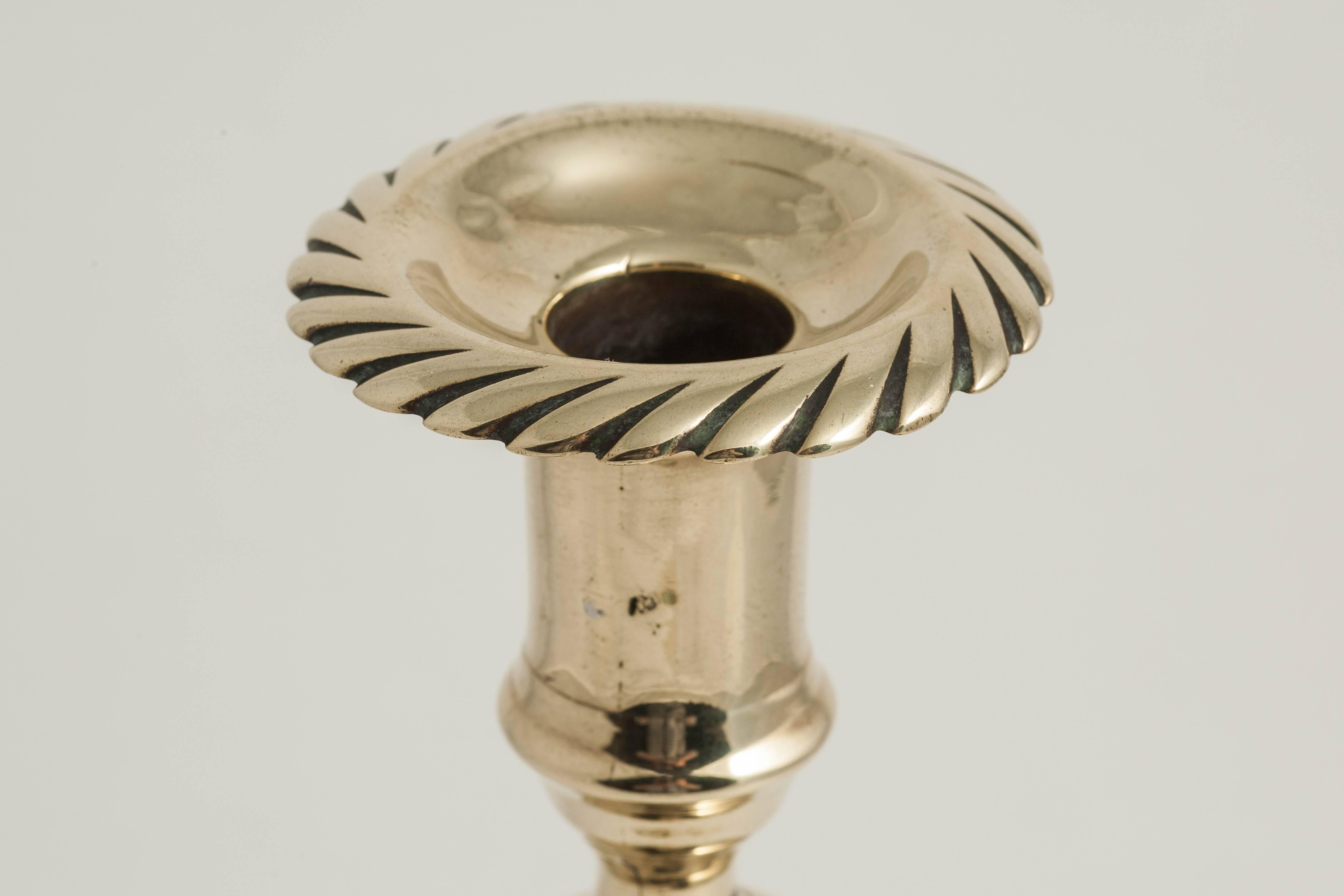 Georgian Large Brass Swirl-Based Candlestick, England, circa 1760 For Sale