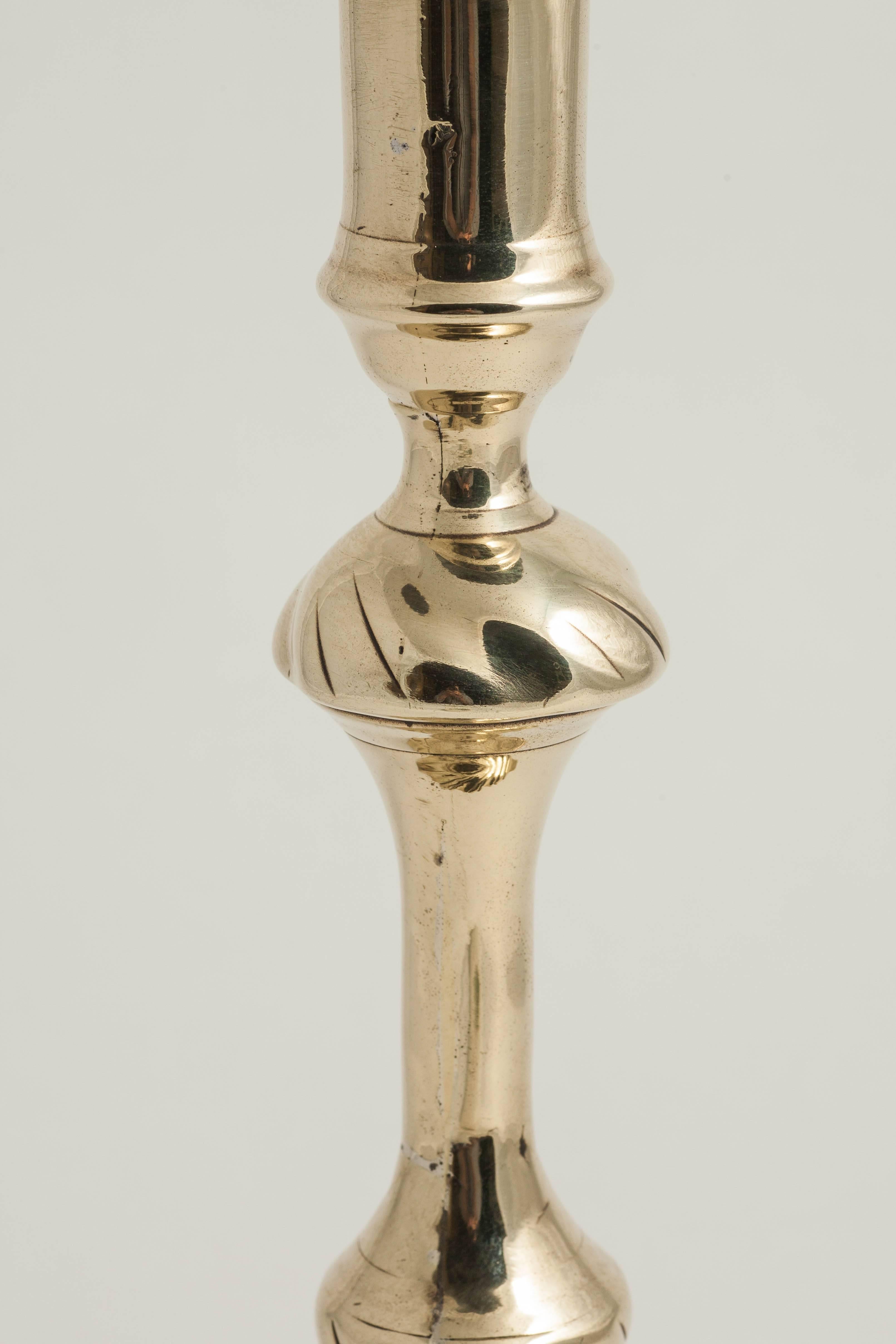 English Large Brass Swirl-Based Candlestick, England, circa 1760 For Sale