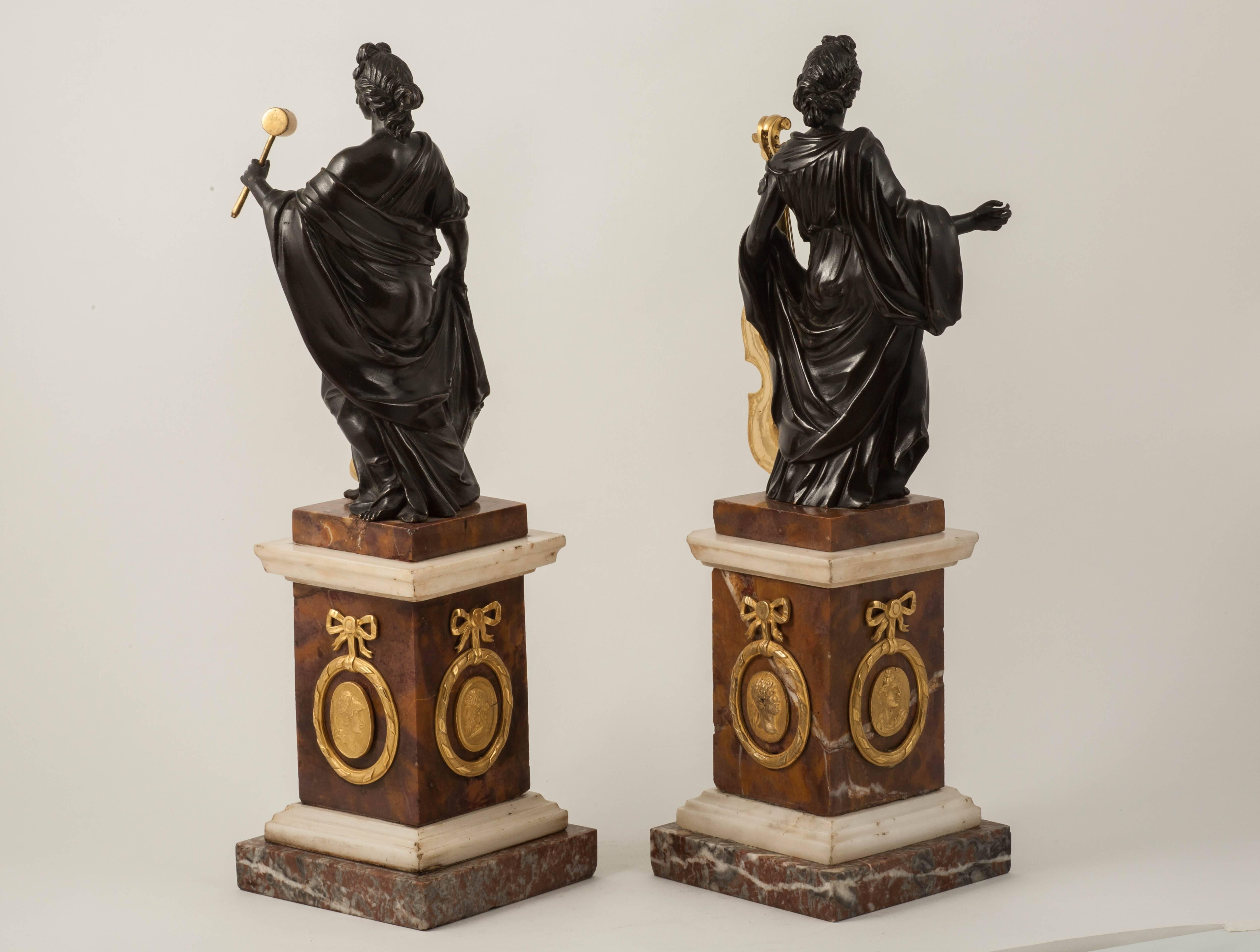 18th Century Rare Pair of Allegorical Bronze Figures Attributed to Valadier, Rome, circa 1780 For Sale
