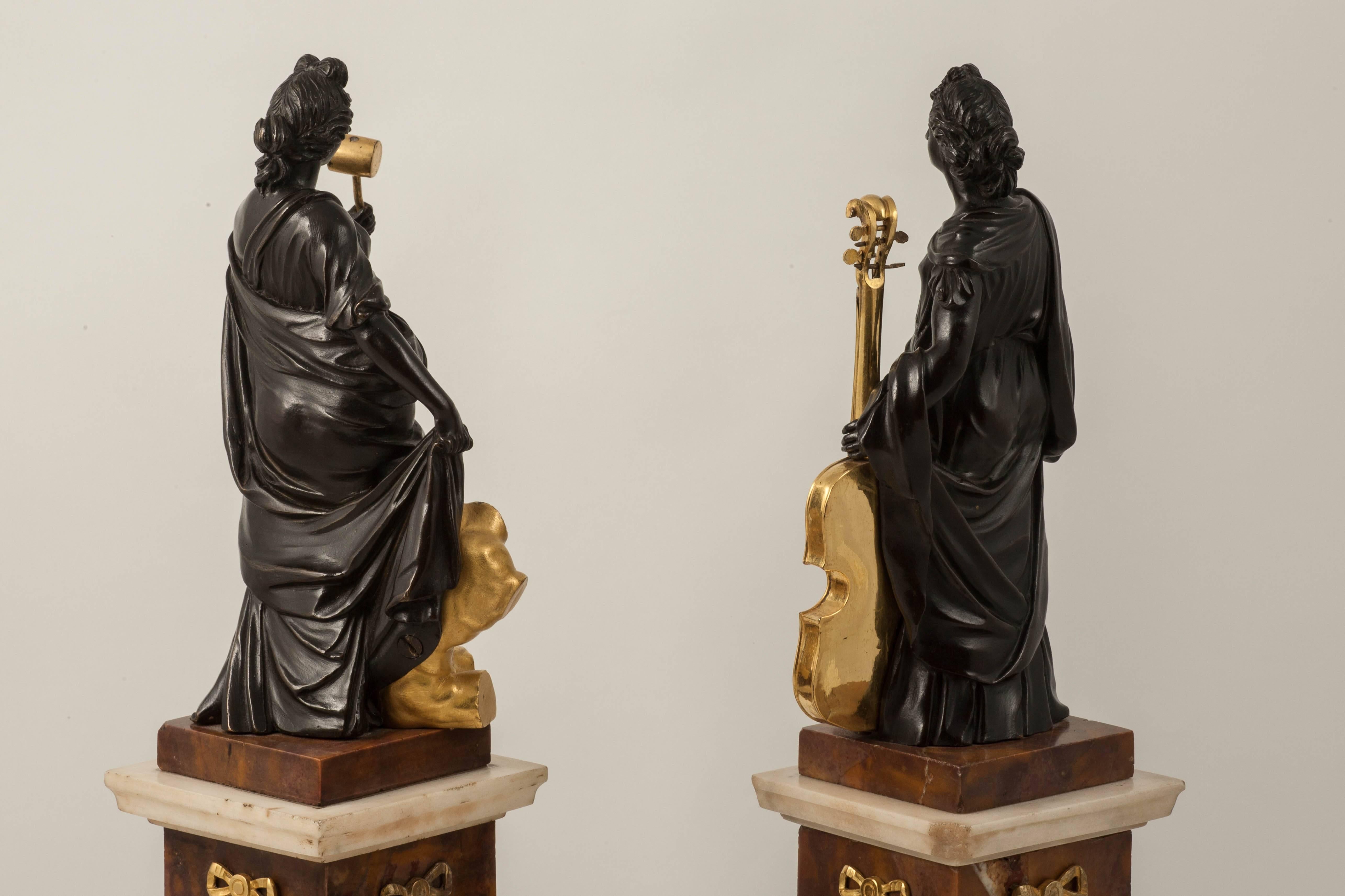 Rare Pair of Allegorical Bronze Figures Attributed to Valadier, Rome, circa 1780 For Sale 1