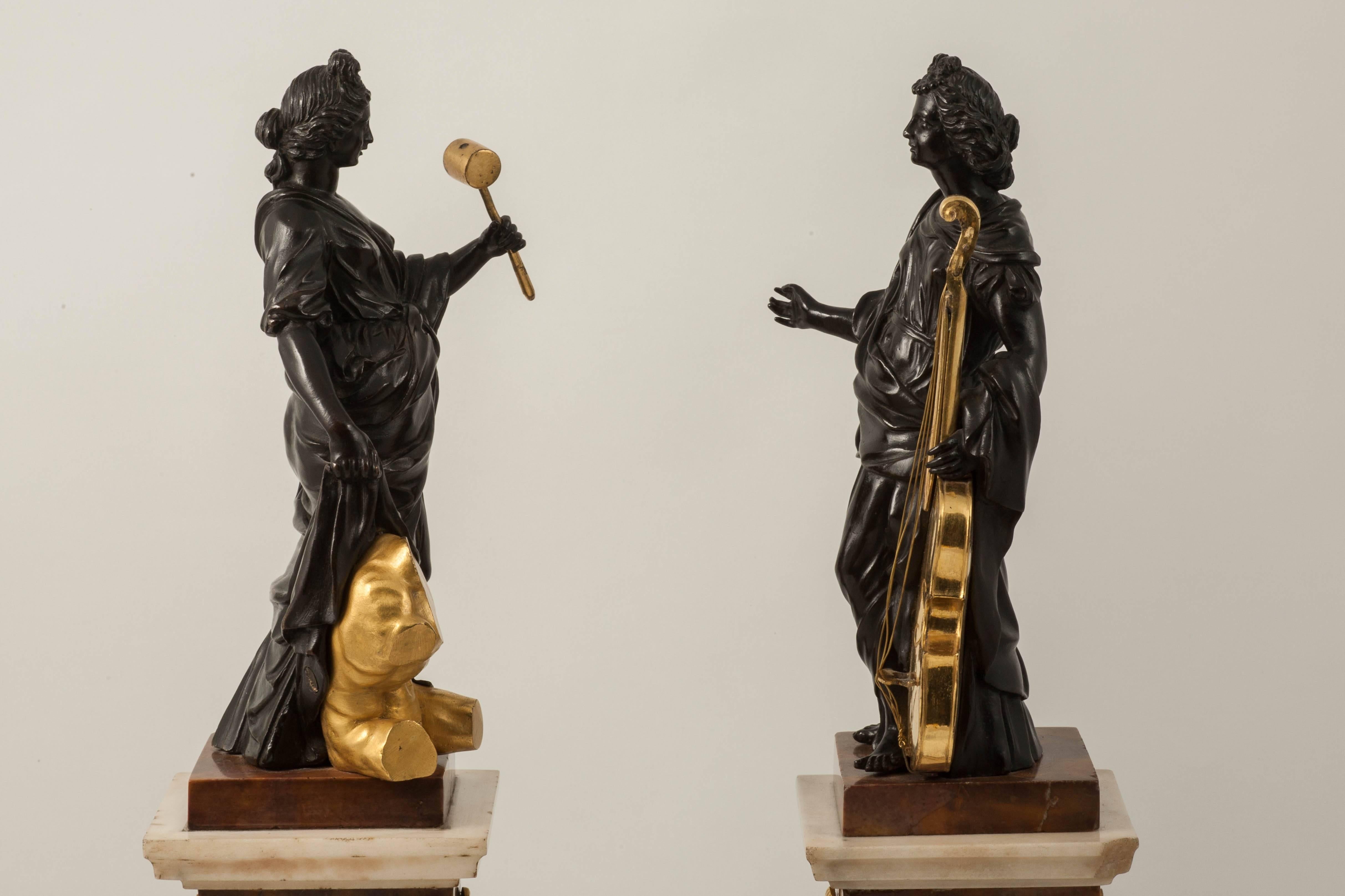 Rare Pair of Allegorical Bronze Figures Attributed to Valadier, Rome, circa 1780 For Sale 2