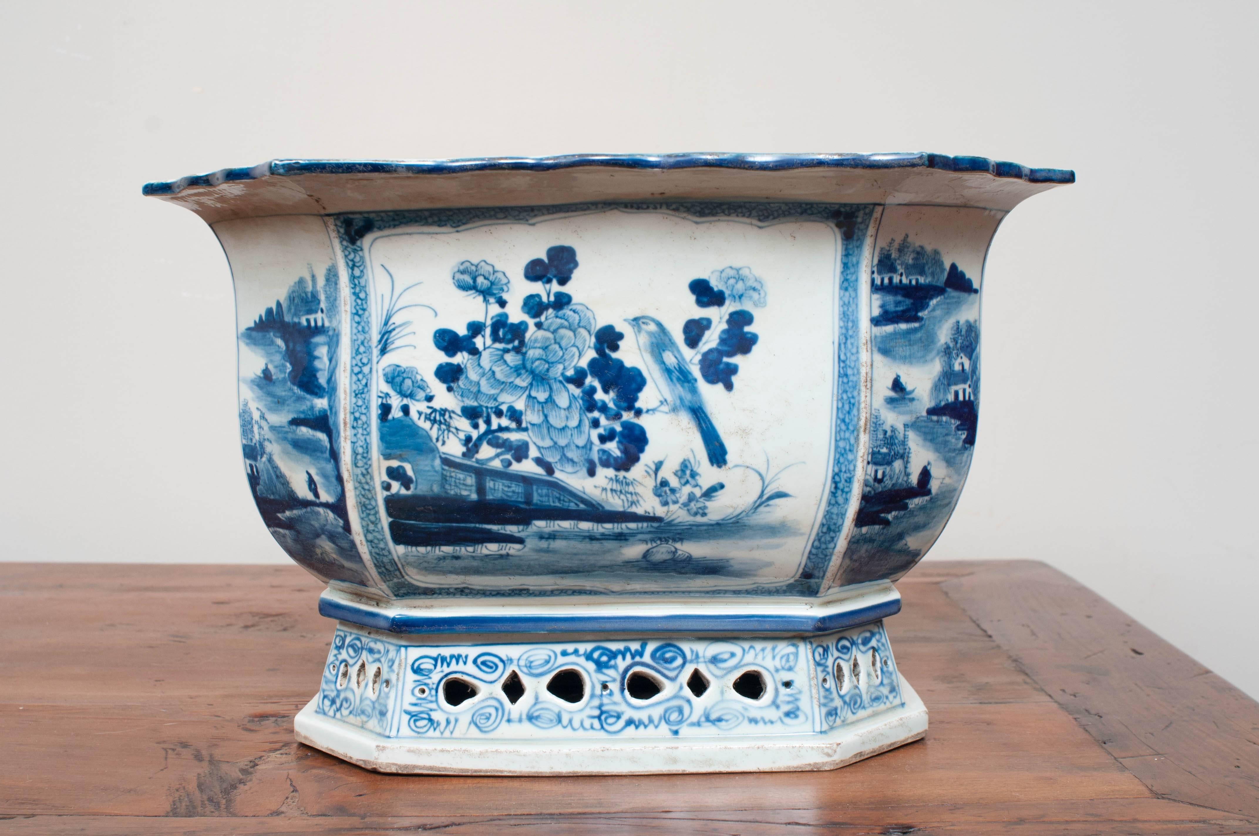 Chinese Pair of Blue and White Porcelain Jardinieres