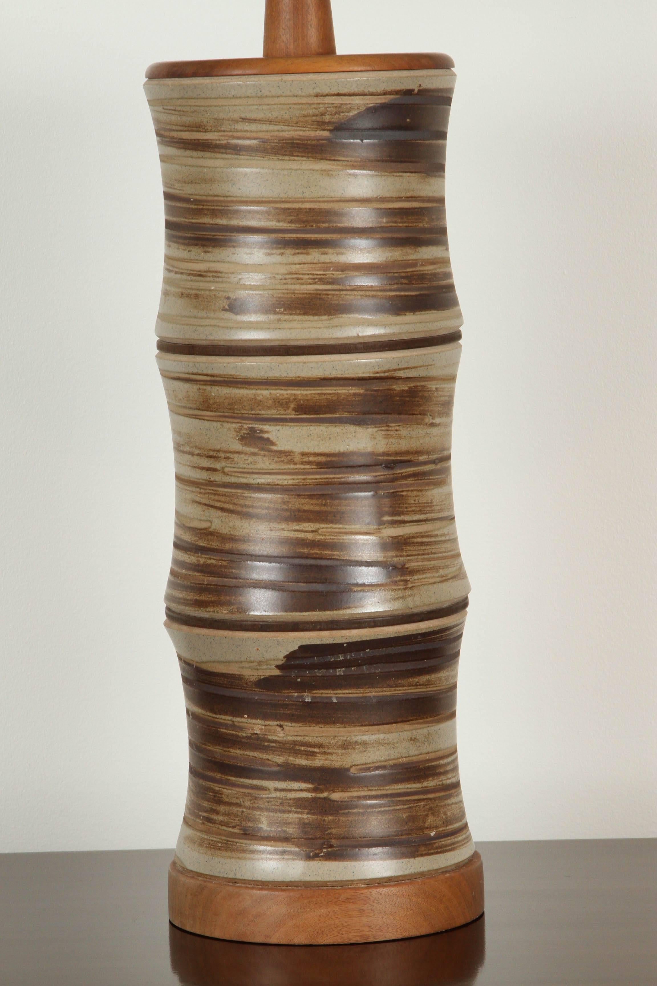 Mid-Century Modern Brushed Brown Ceramic Martz Bamboo Lamp