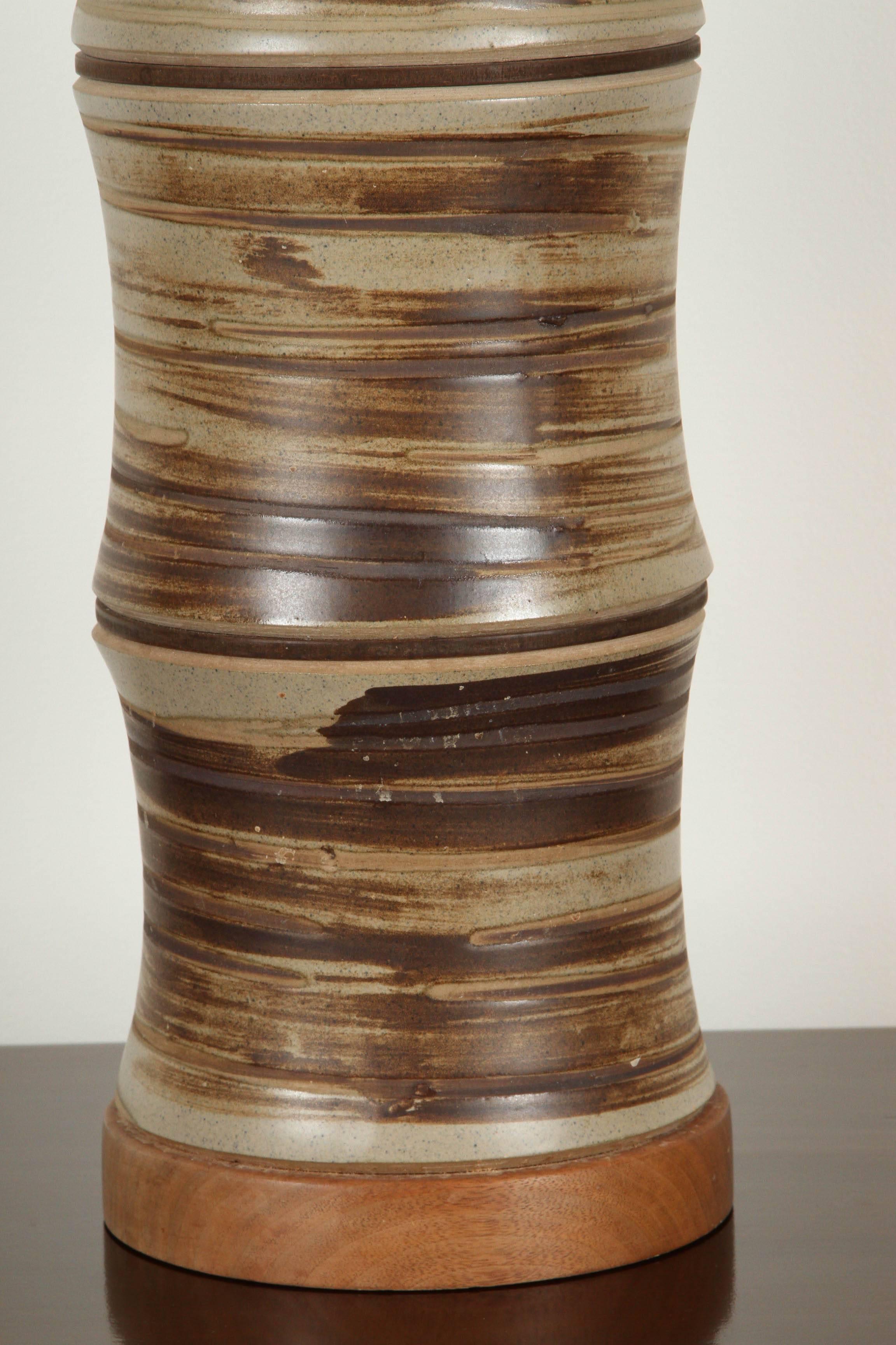 Mid-20th Century Brushed Brown Ceramic Martz Bamboo Lamp