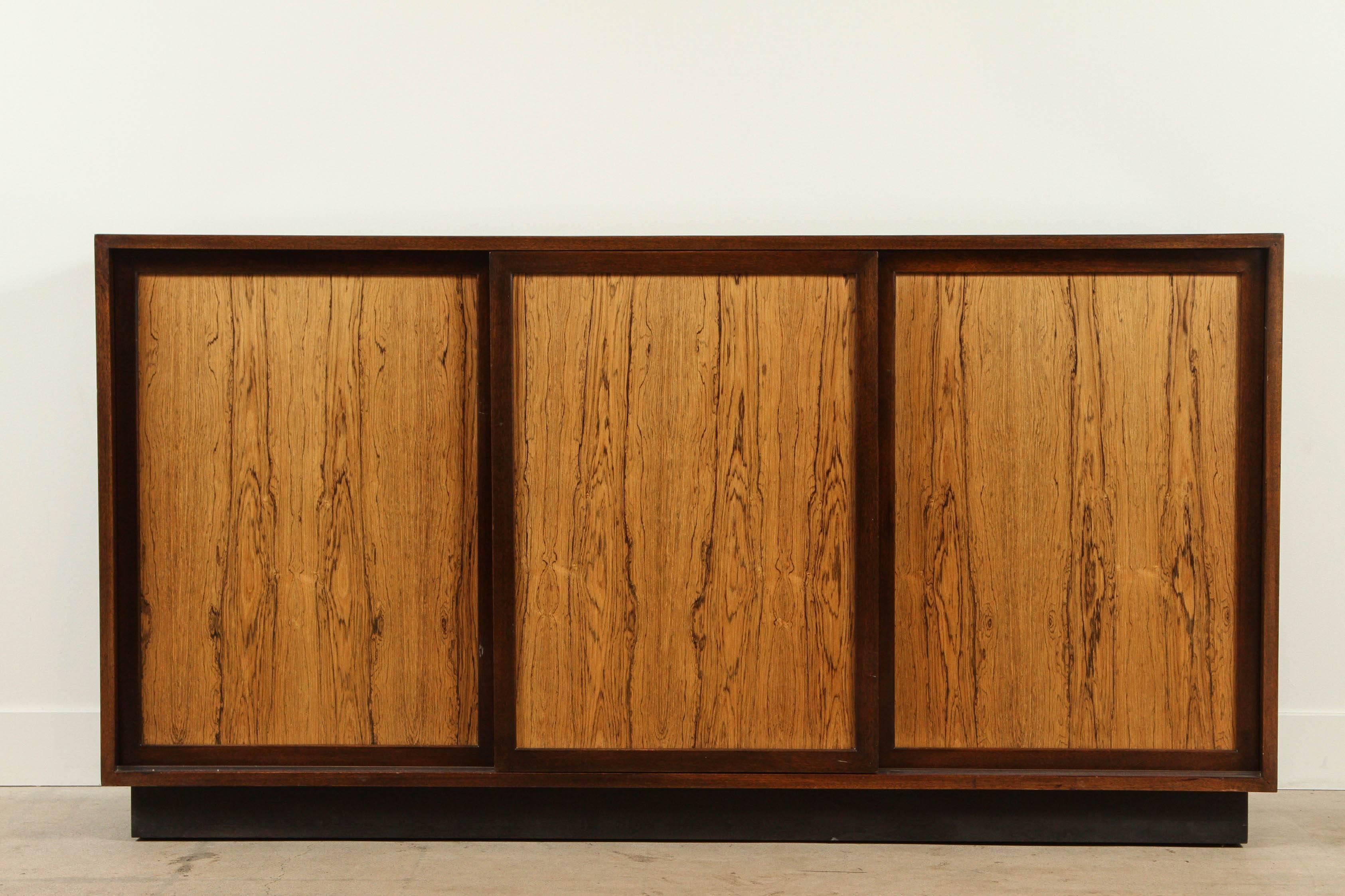 Mid-Century Modern Mahogany and Bleached Rosewood Three-Door Credenza by Harvey Probber