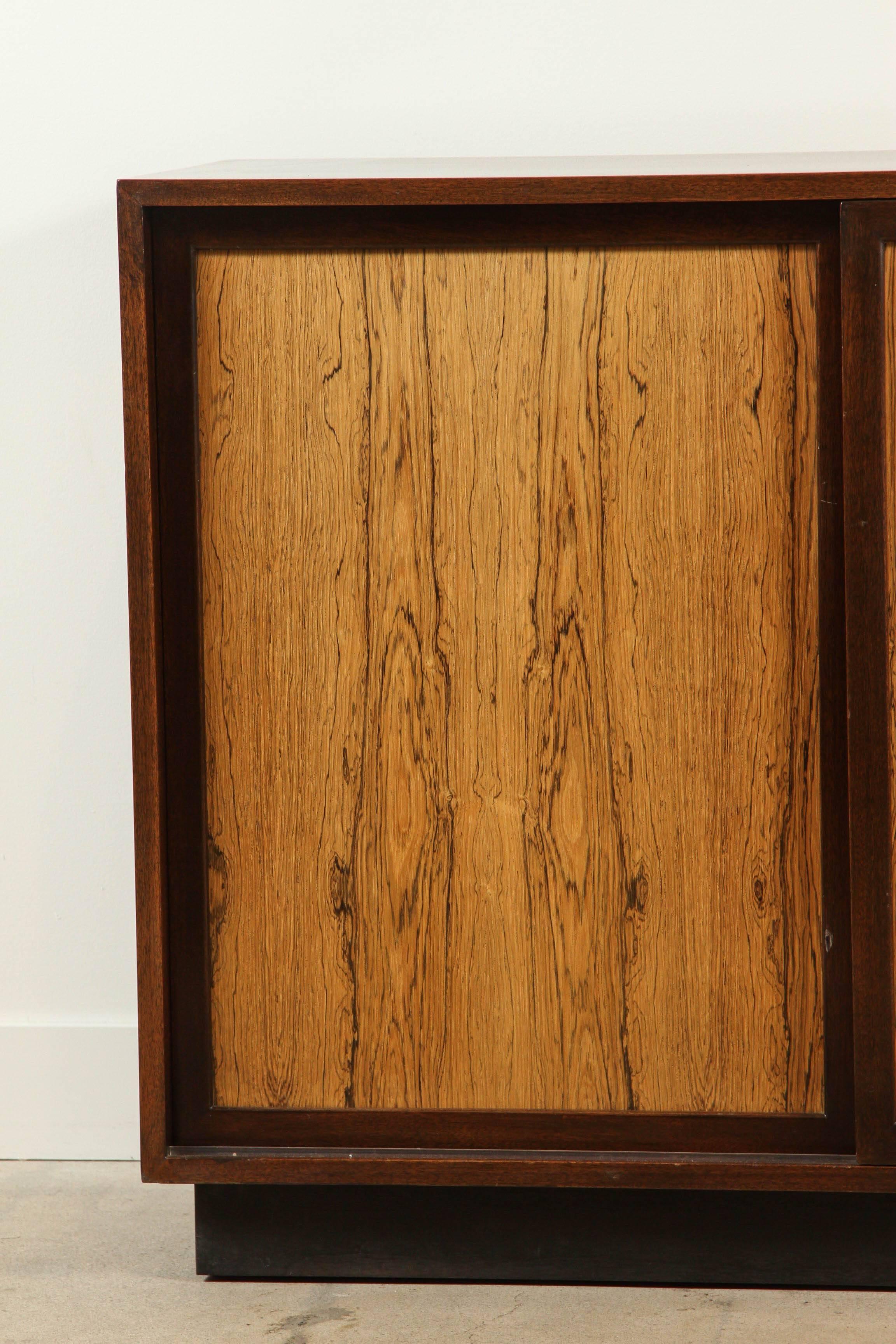 American Mahogany and Bleached Rosewood Three-Door Credenza by Harvey Probber