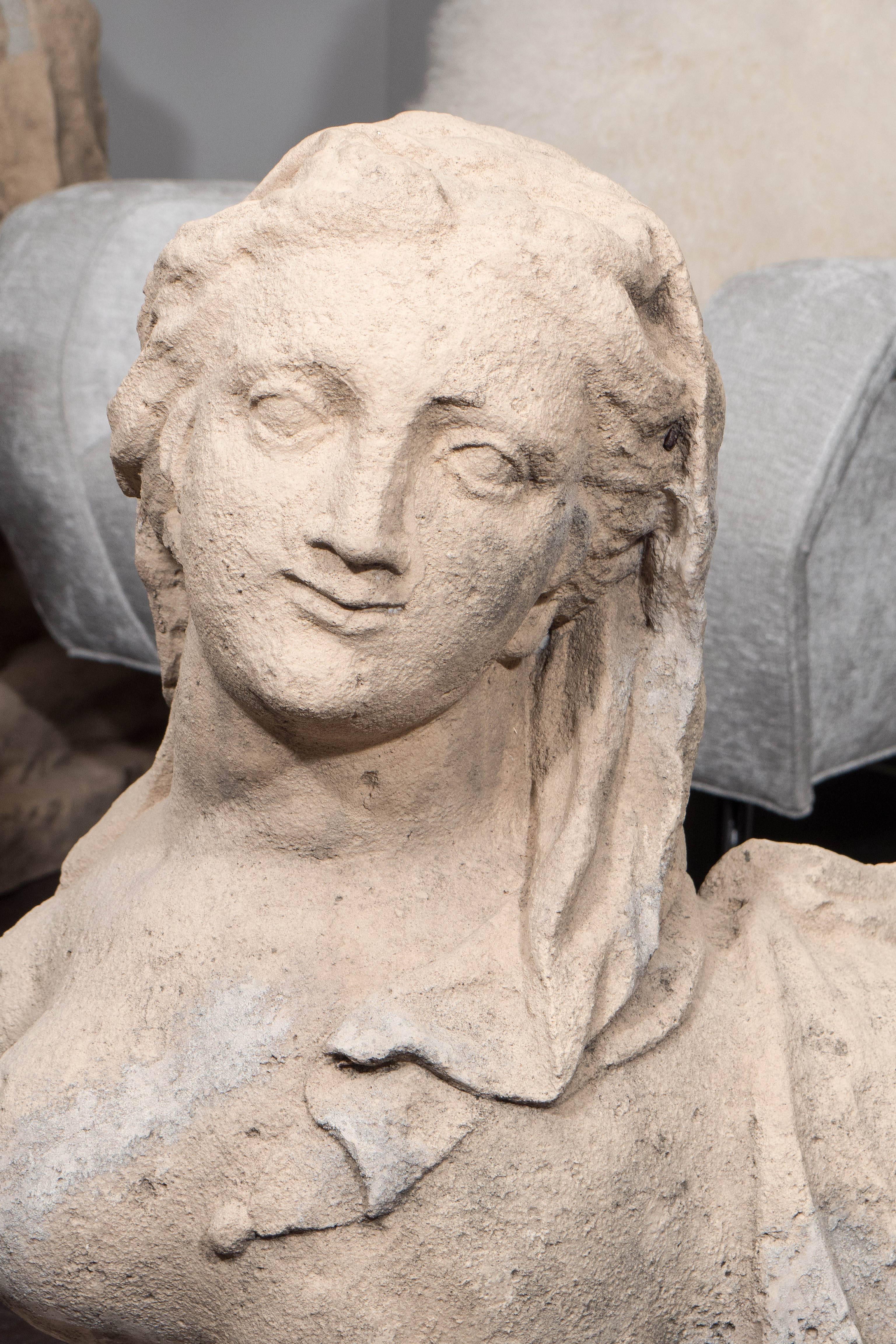 Pair of unusual stone Sphynx with the face of Marie Antoinette.
