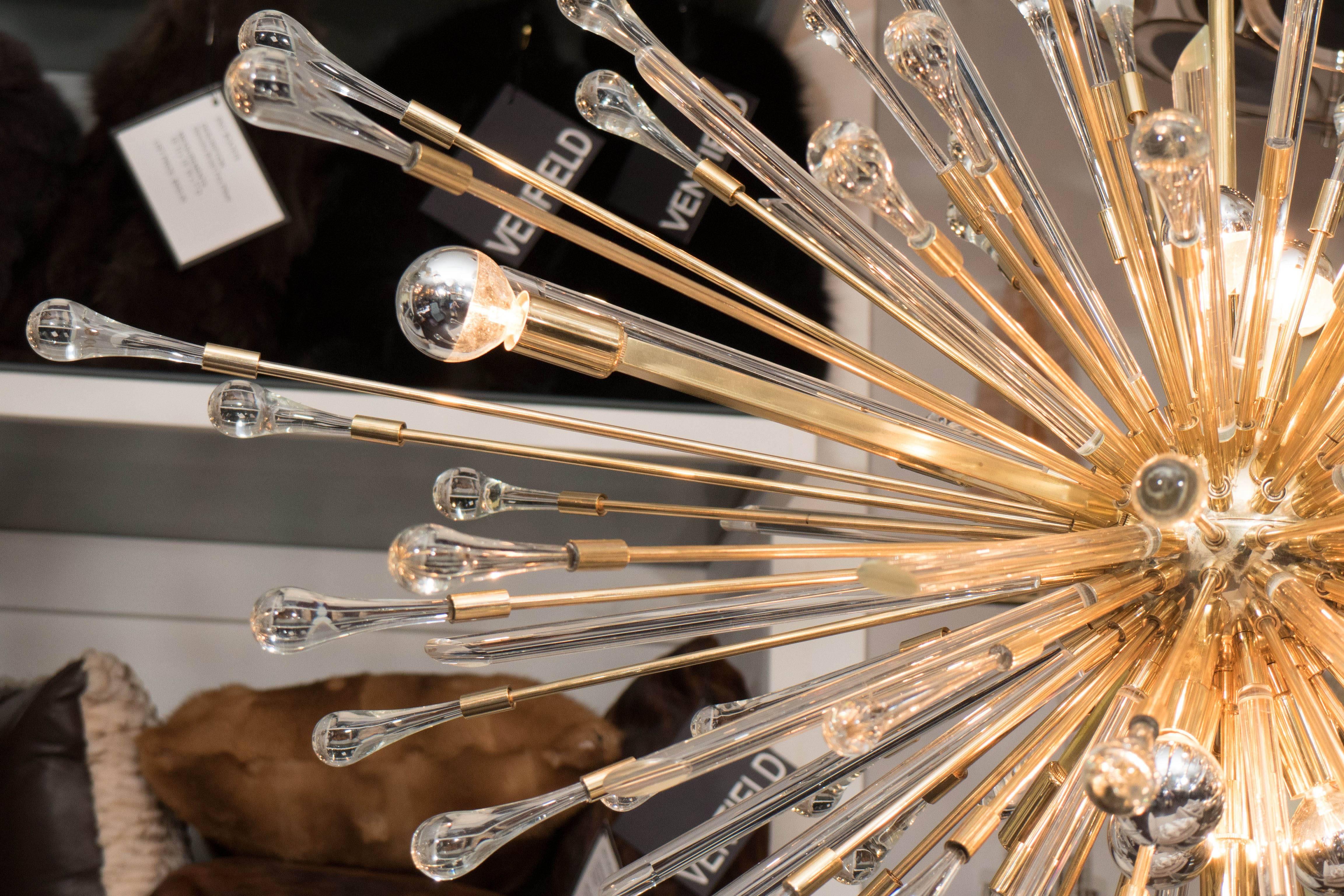Contemporary Custom Teardrop Oval Sputnik Chandelier in Brass For Sale