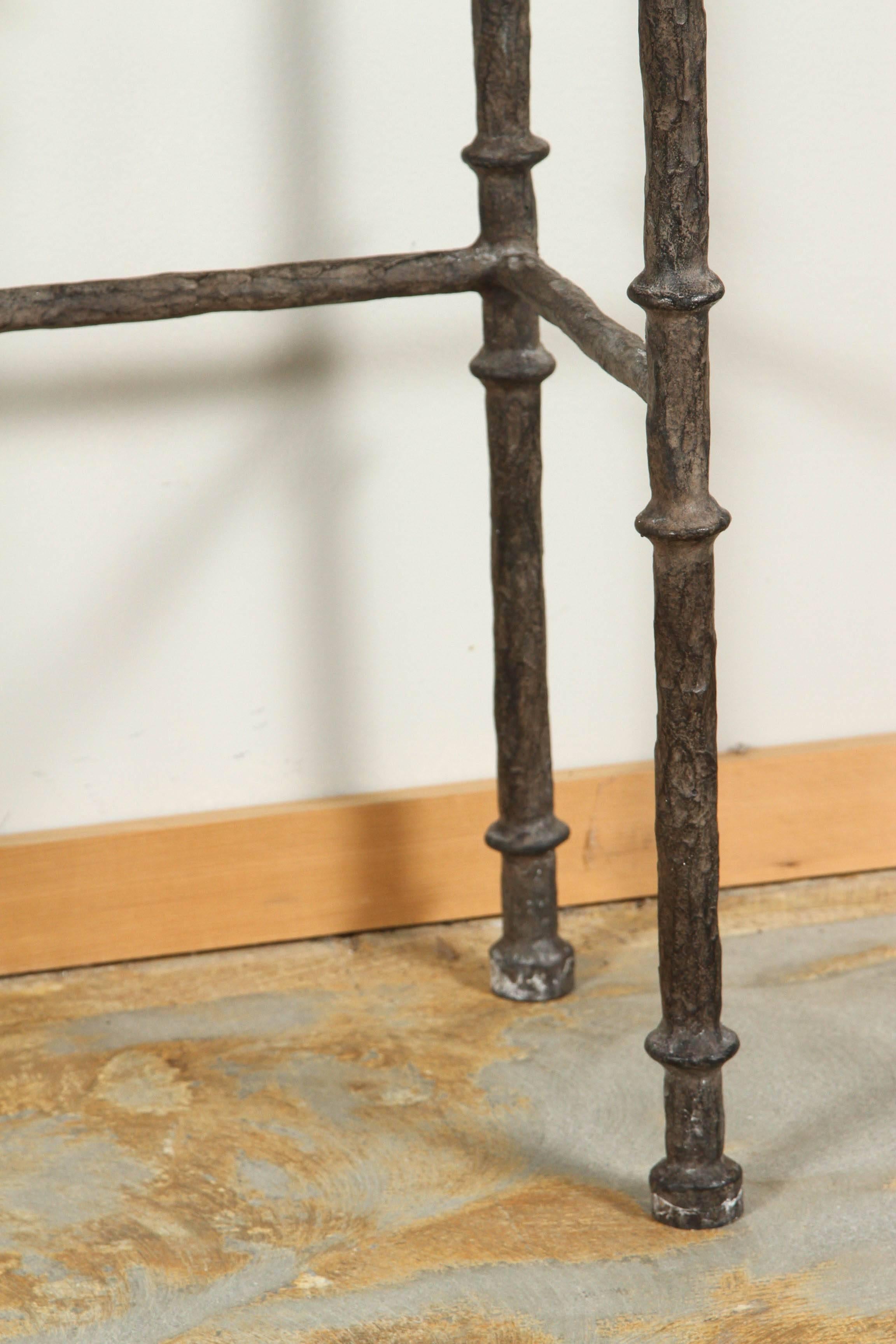 Hammered Giacometti Style Console Table with Silver Limestone Top