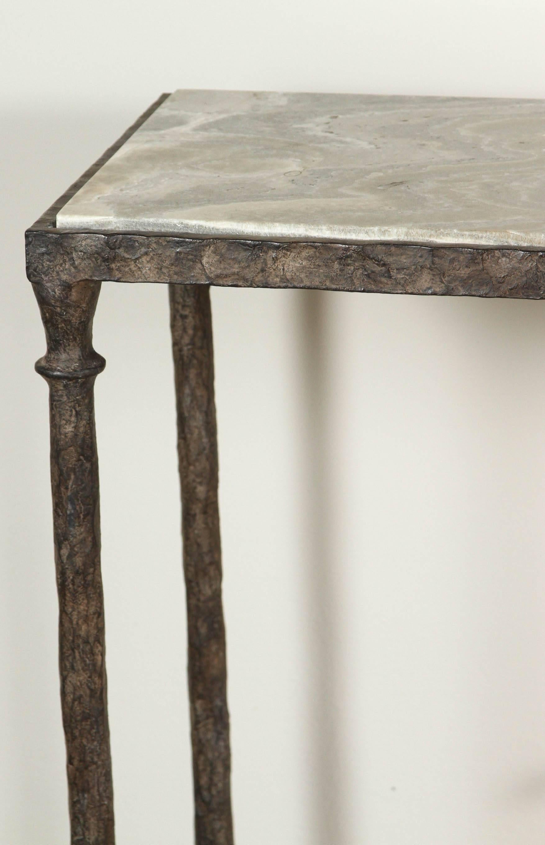 Giacometti Style Console Table with Silver Limestone Top In Excellent Condition In Los Angeles, CA