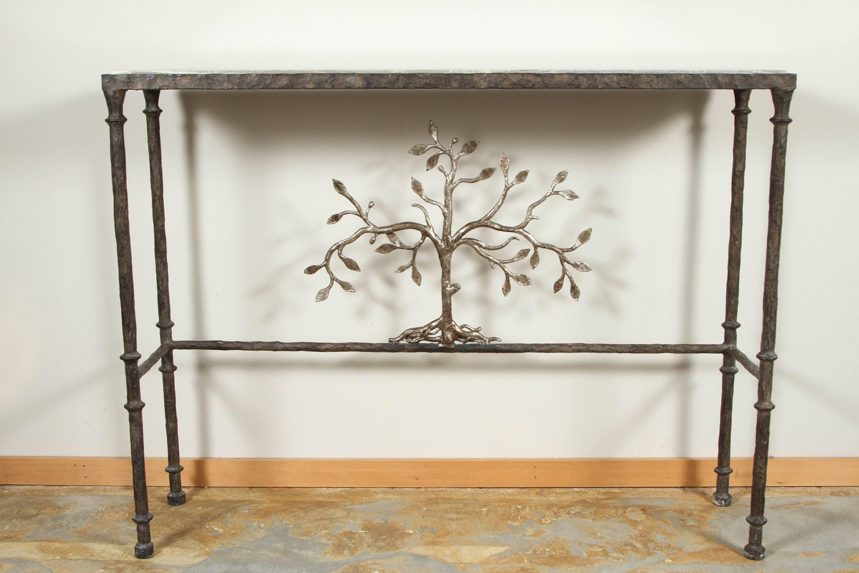 Contemporary Giacometti Style Console Table with Silver Limestone Top