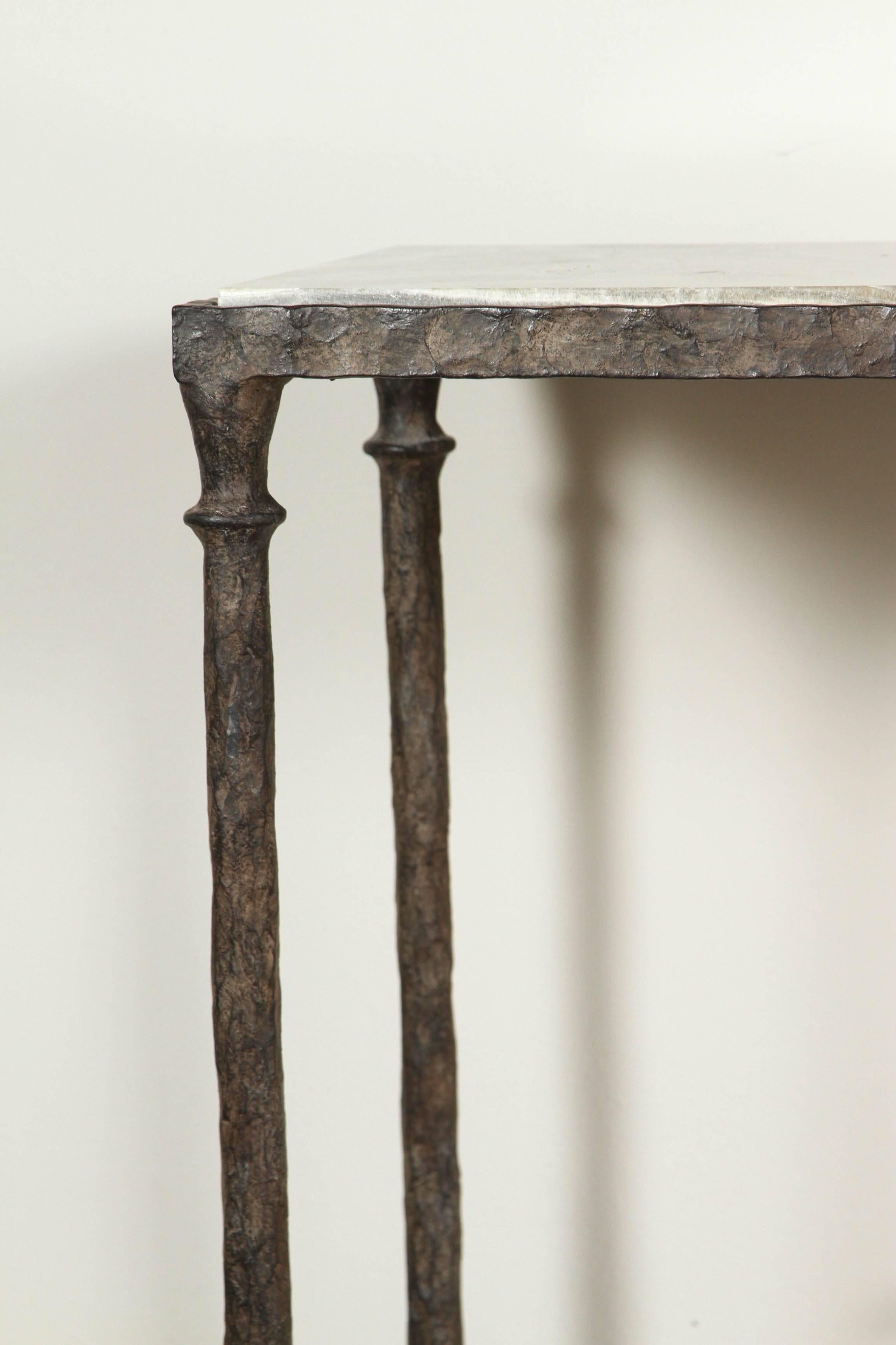 Iron Giacometti Style Console Table with Silver Limestone Top