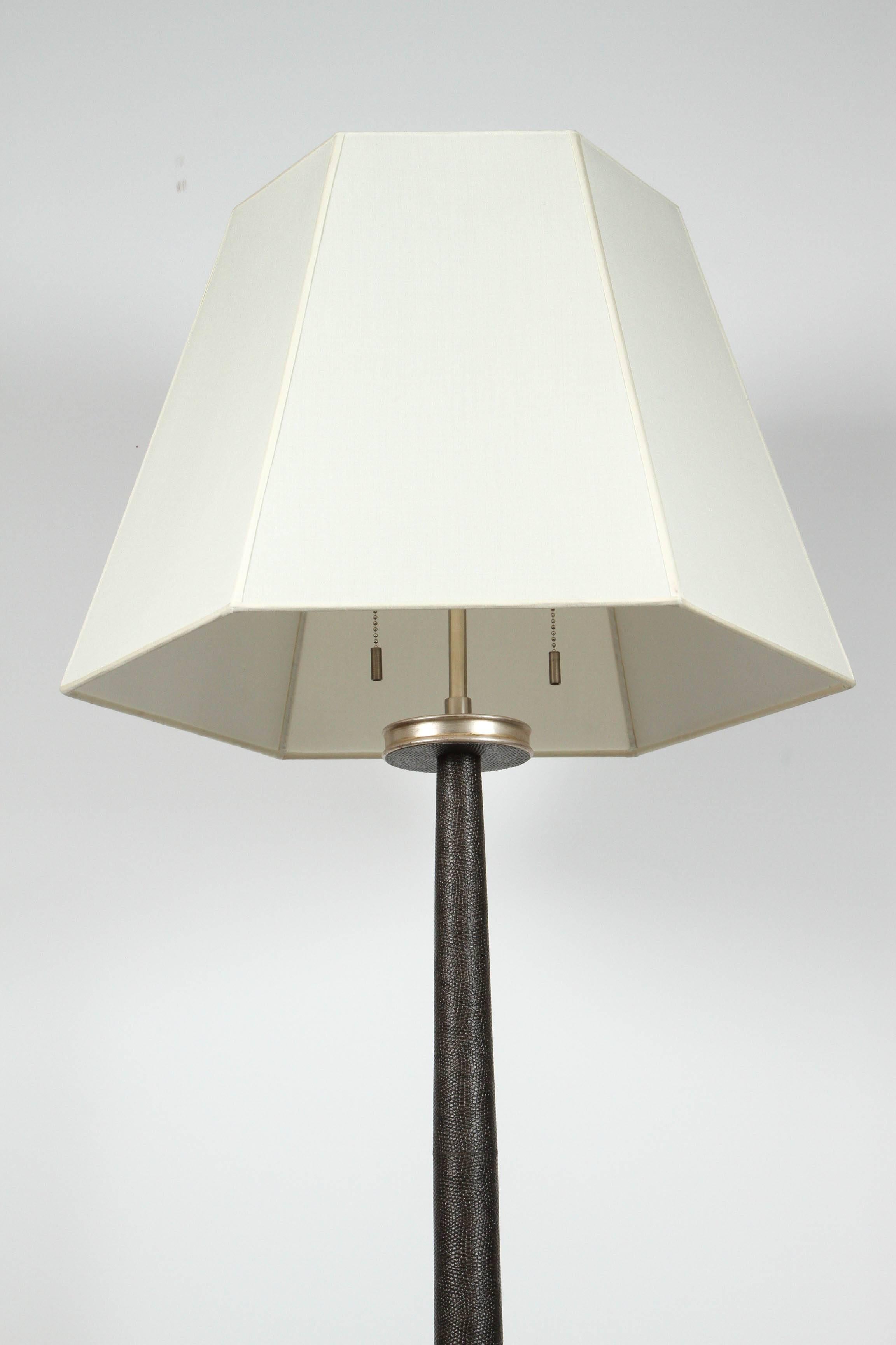 Modern Paul Marra Faux Shagreen Floor Lamp 1940s Inspired, Mocha For Sale