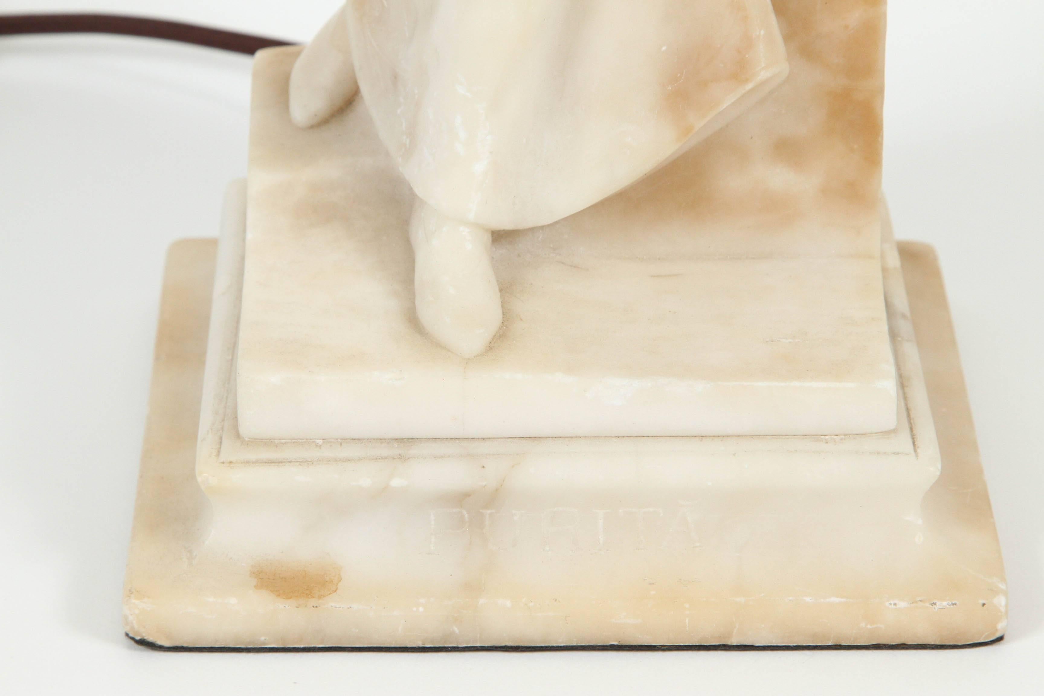 Vintage Marble Lady Figure Lamp In Excellent Condition In Pasadena, CA