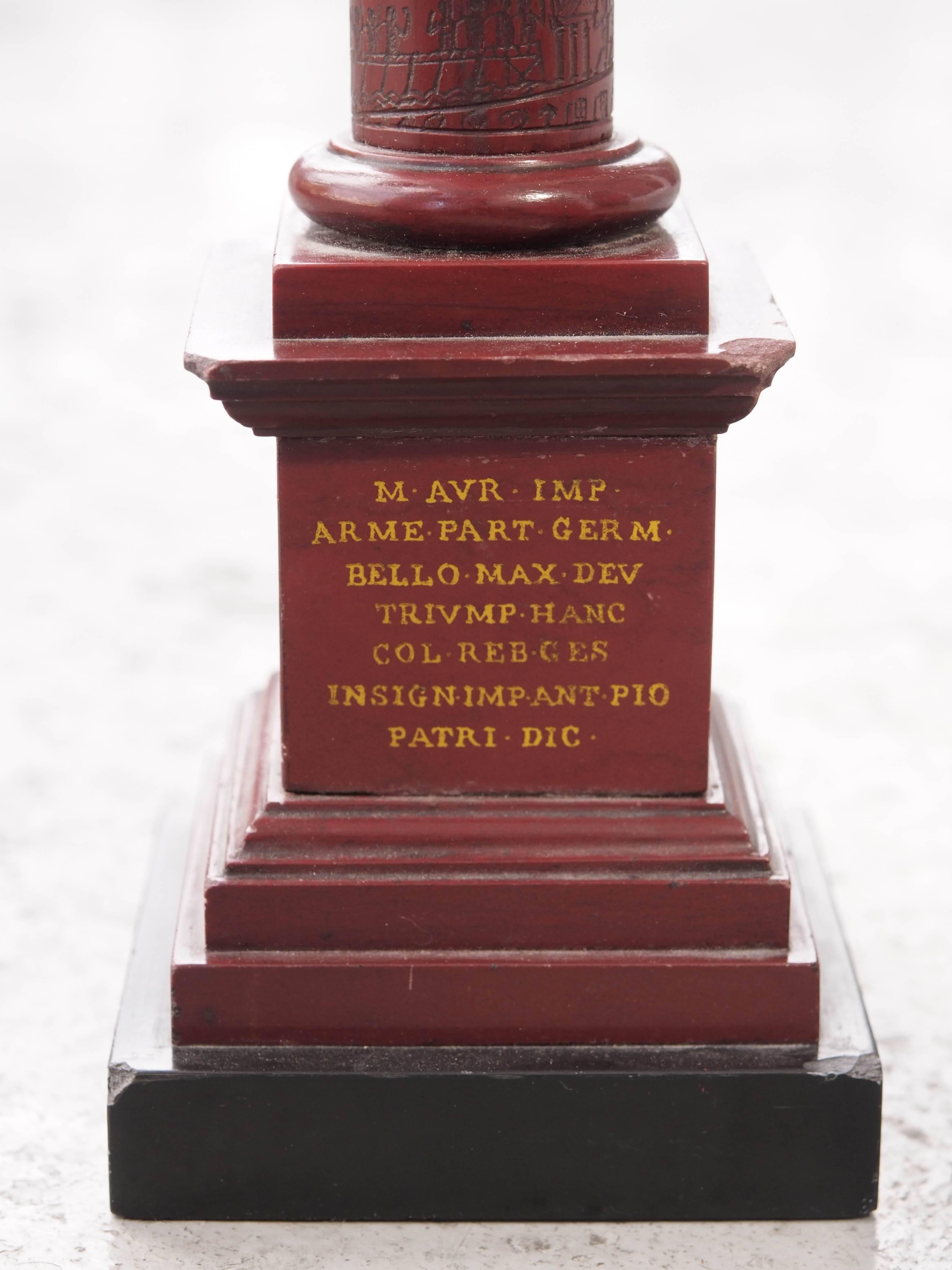 Italian Three Rouge Marble and Bronze Tajan Column Grand Tour Souvenirs For Sale
