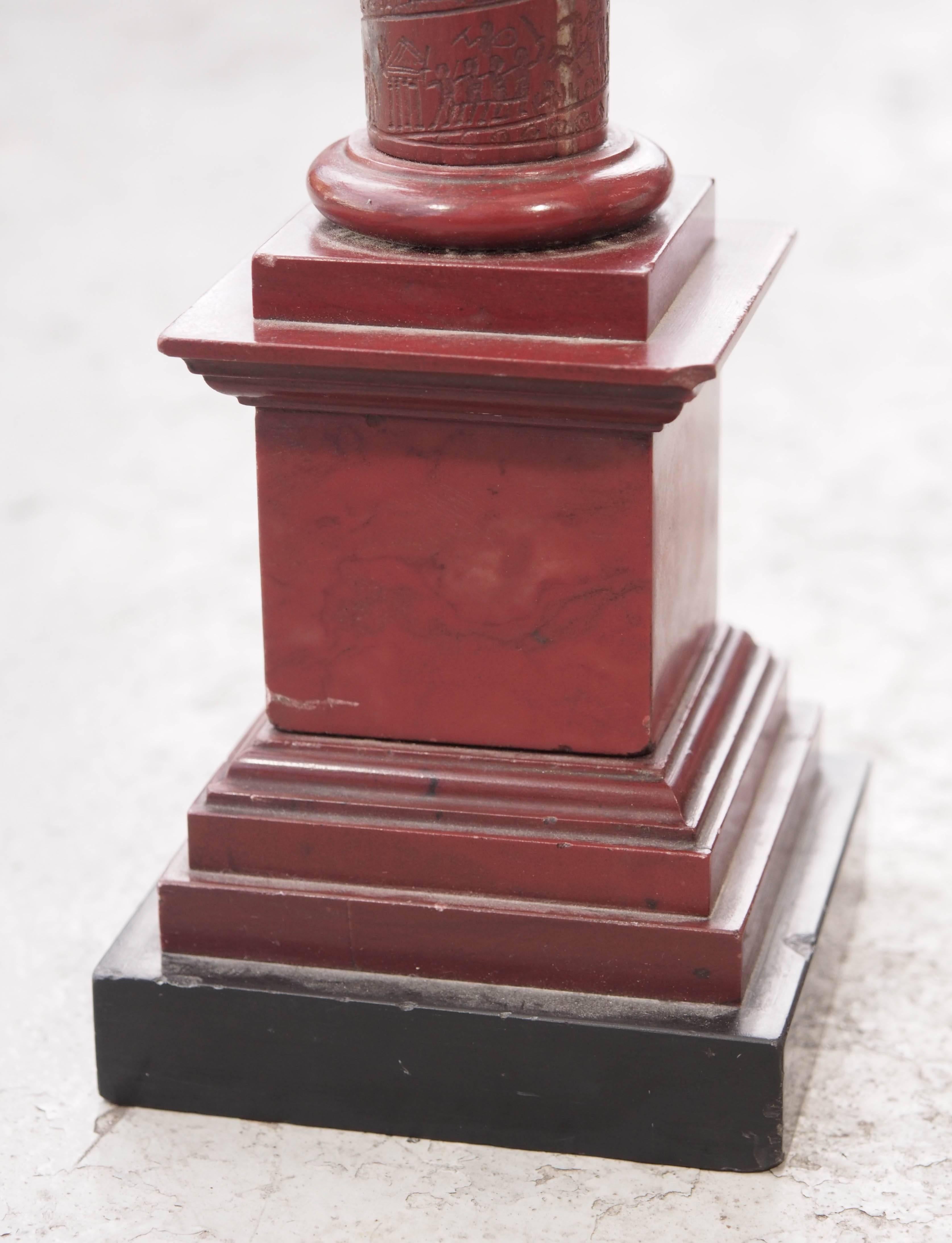19th Century Three Rouge Marble and Bronze Tajan Column Grand Tour Souvenirs For Sale