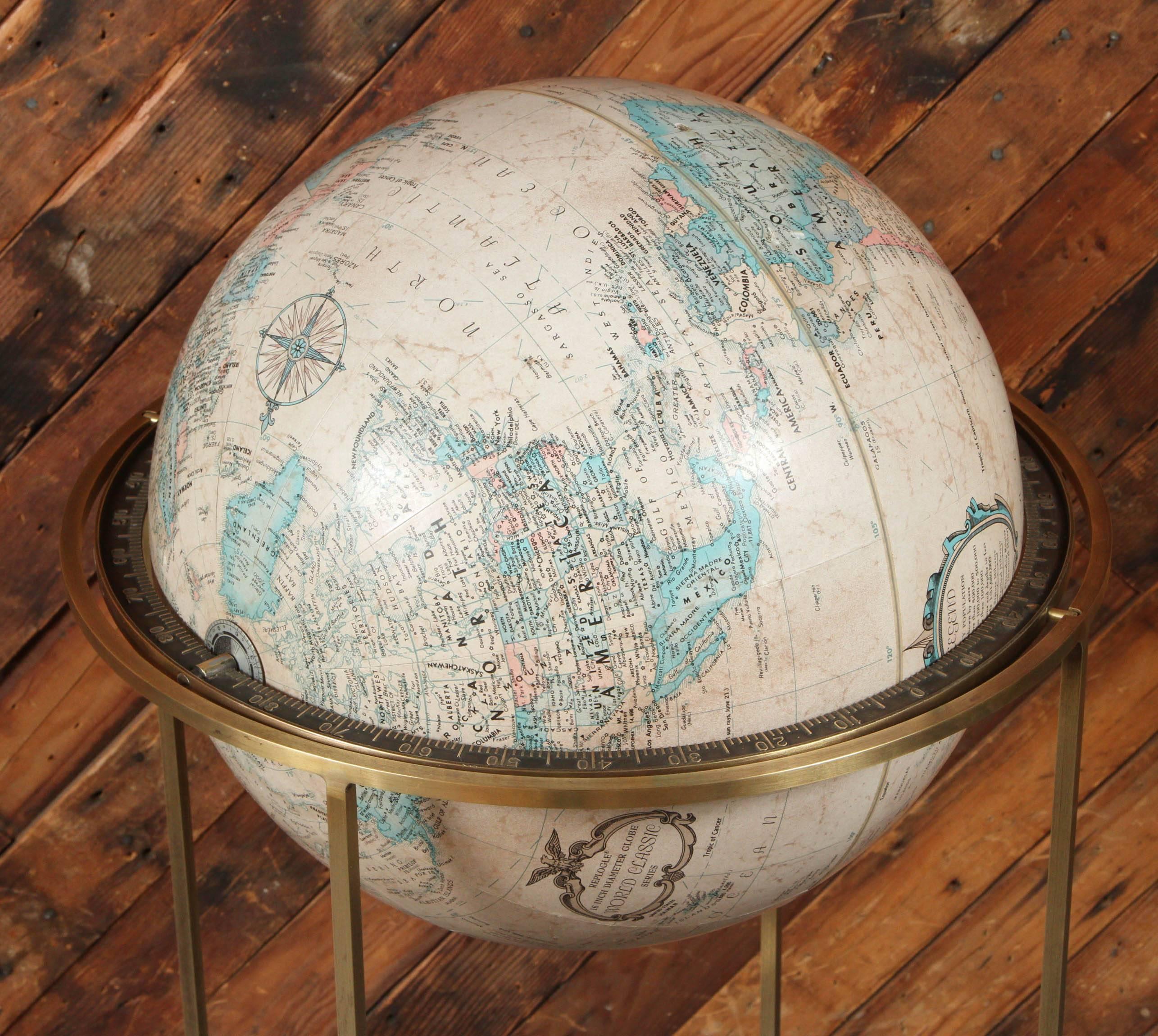 World Globe on Brass Stand in the Manner of Paul McCobb 2