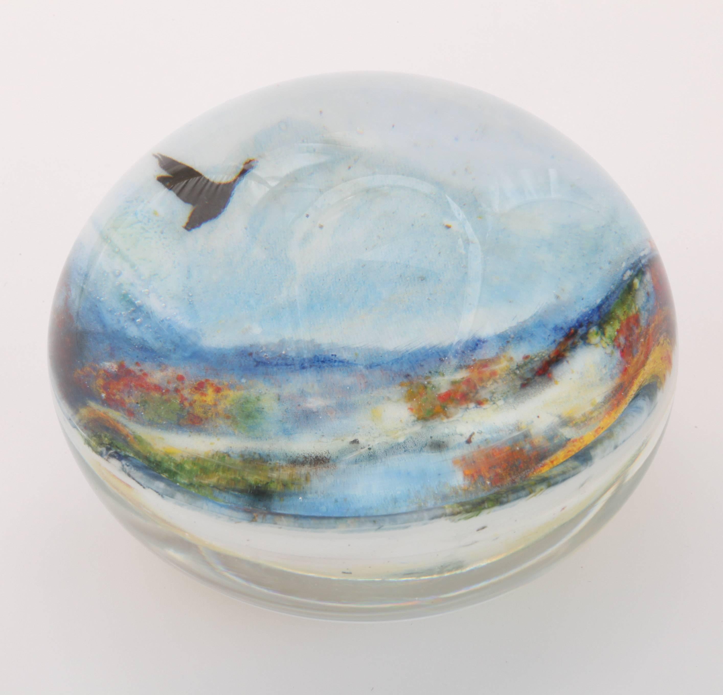 Contemporary Rick Ayotte Glasscape Paperweight Titled 