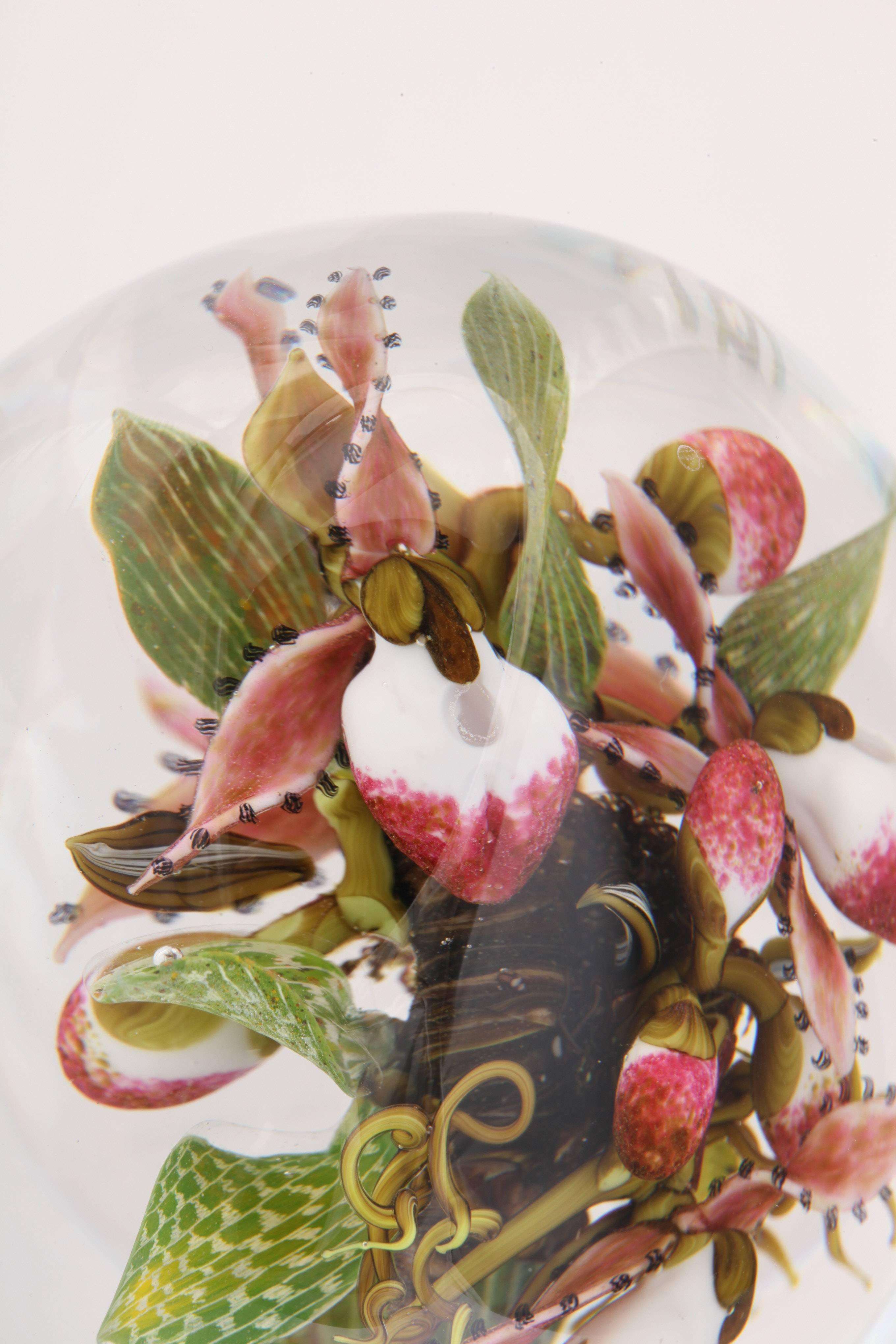 Glass Beautiful David Graeber Compound Lady Slipper Paperweight For Sale