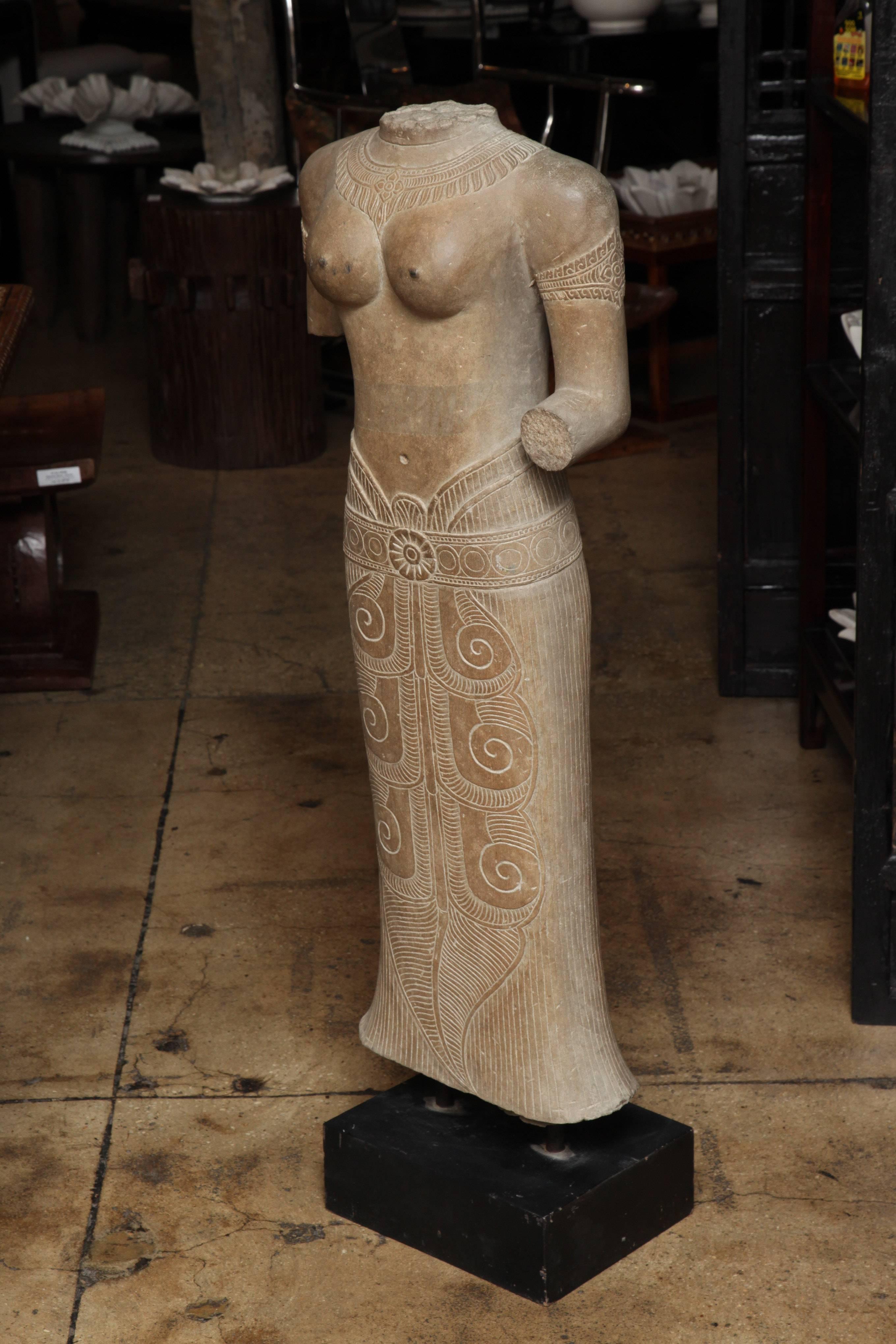 20th Century A Carved Female Stone Torso