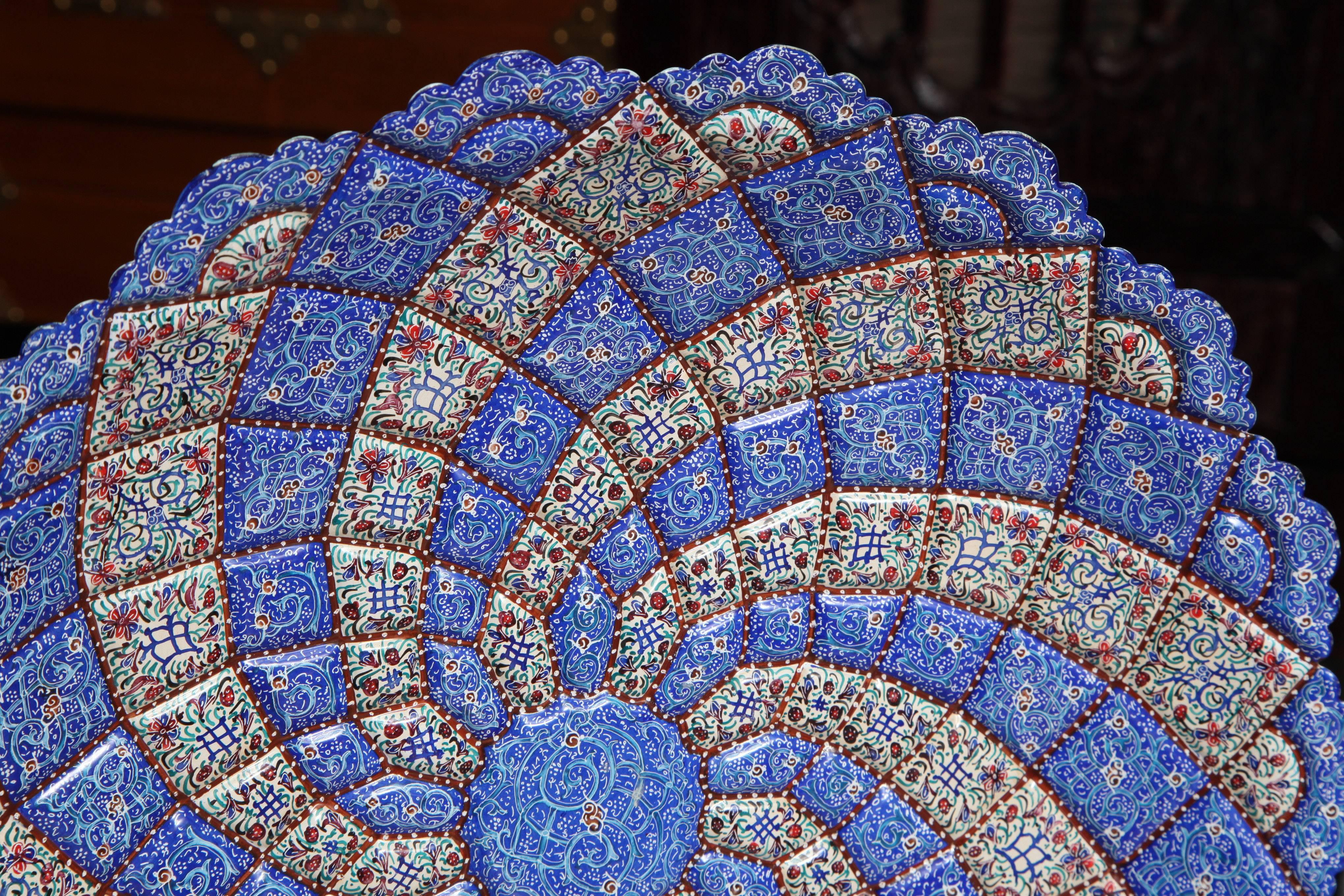 Blue Iranian Minakari Plates, Vitreous Enamel on Copper In Excellent Condition In New York, NY