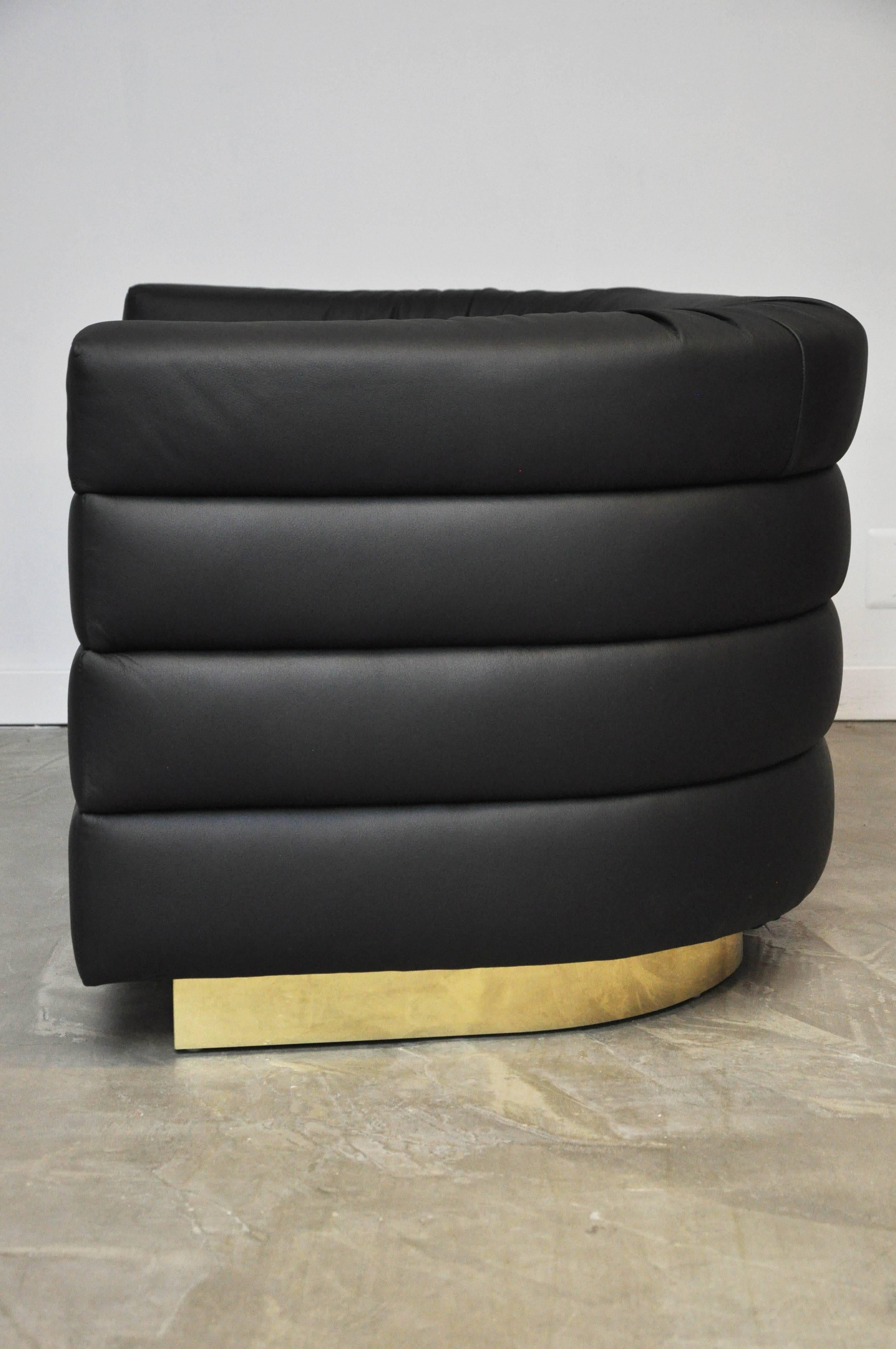 20th Century Black Leather and Brass Settees Pair by Design Studio