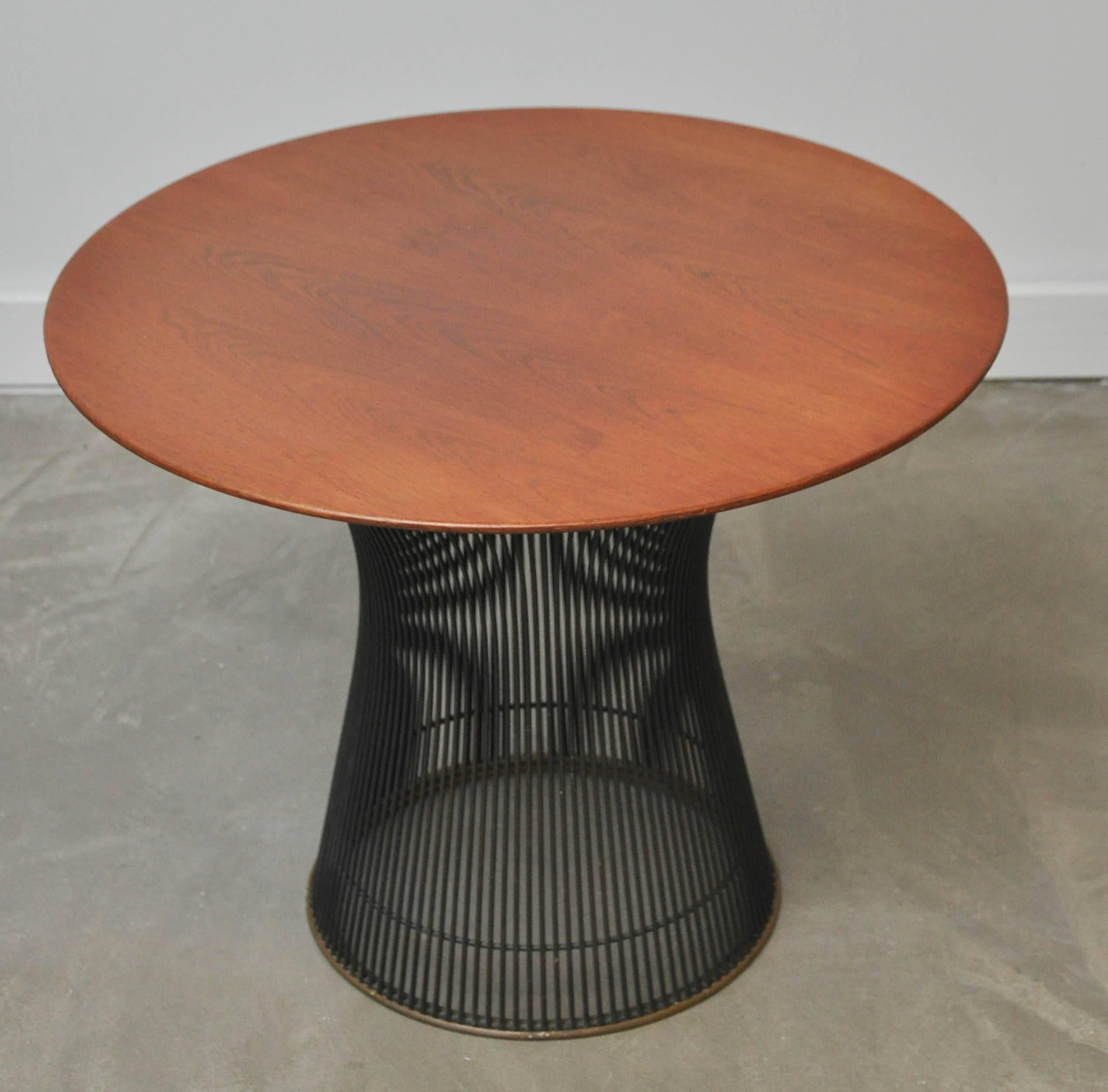 Warren Platner designed side table for Knoll. Bronze frame with walnut top.