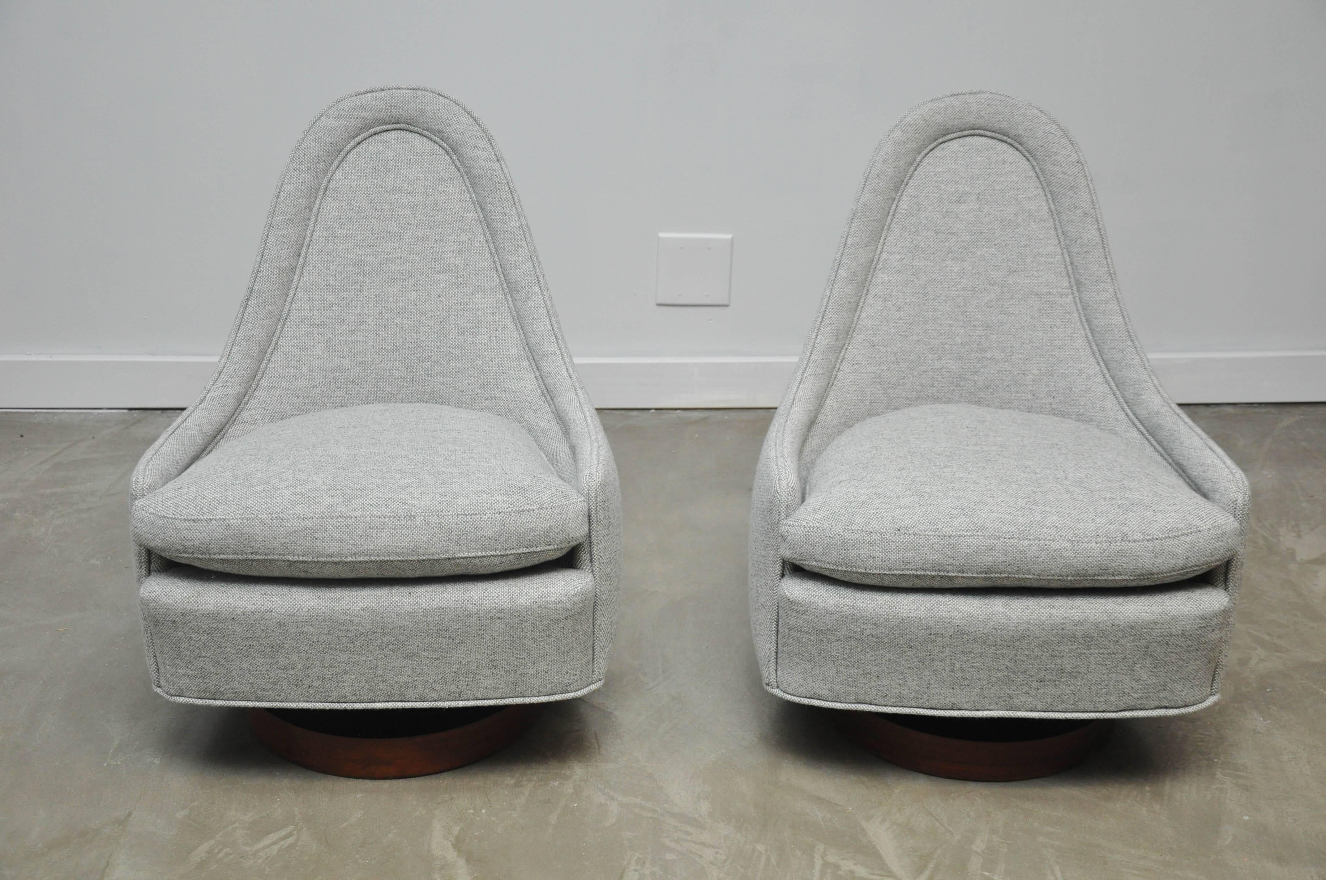 Mid-Century Modern Milo Baughman Tear Drop Swivel Lounge Chairs