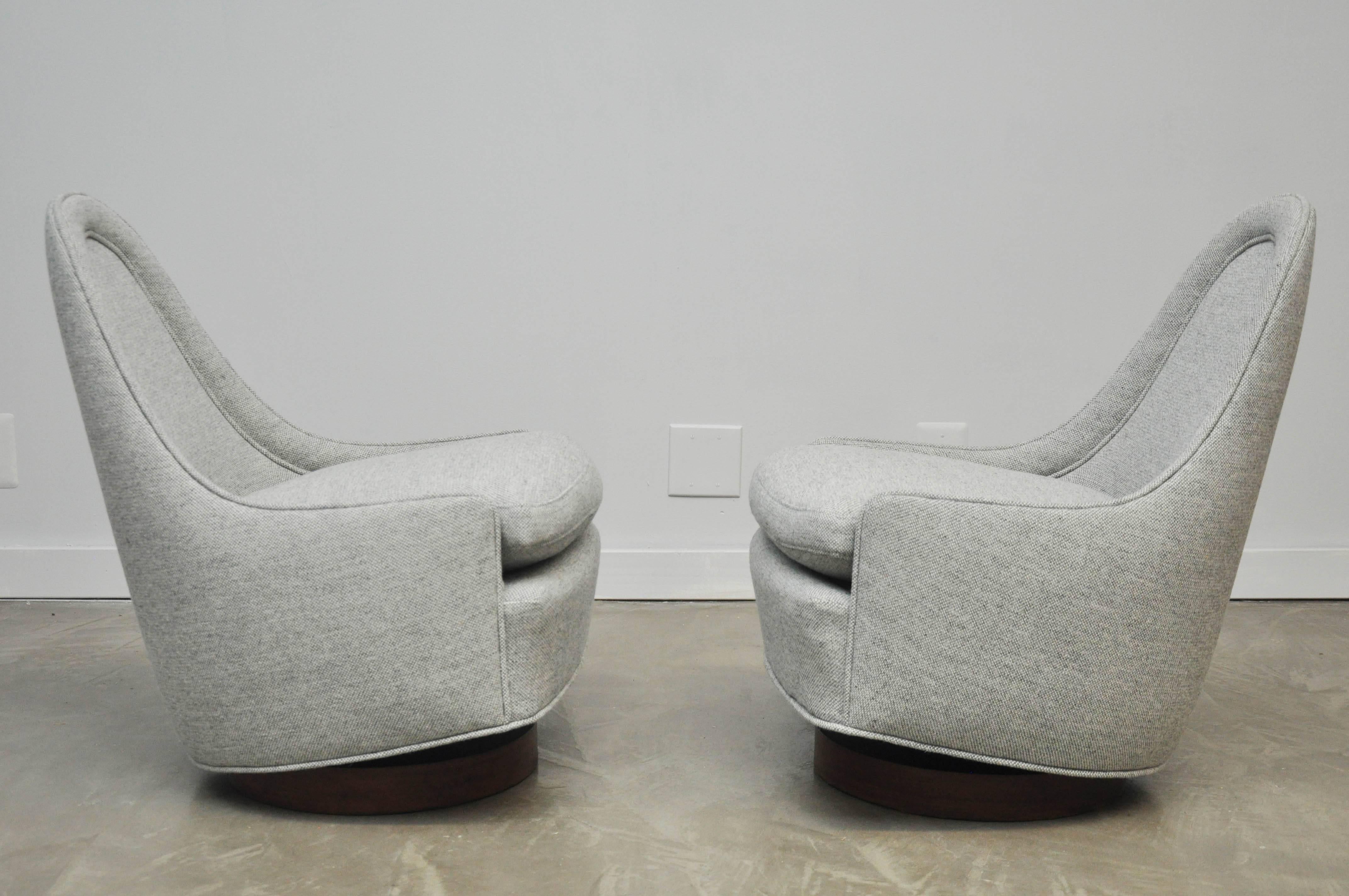 20th Century Milo Baughman Tear Drop Swivel Lounge Chairs