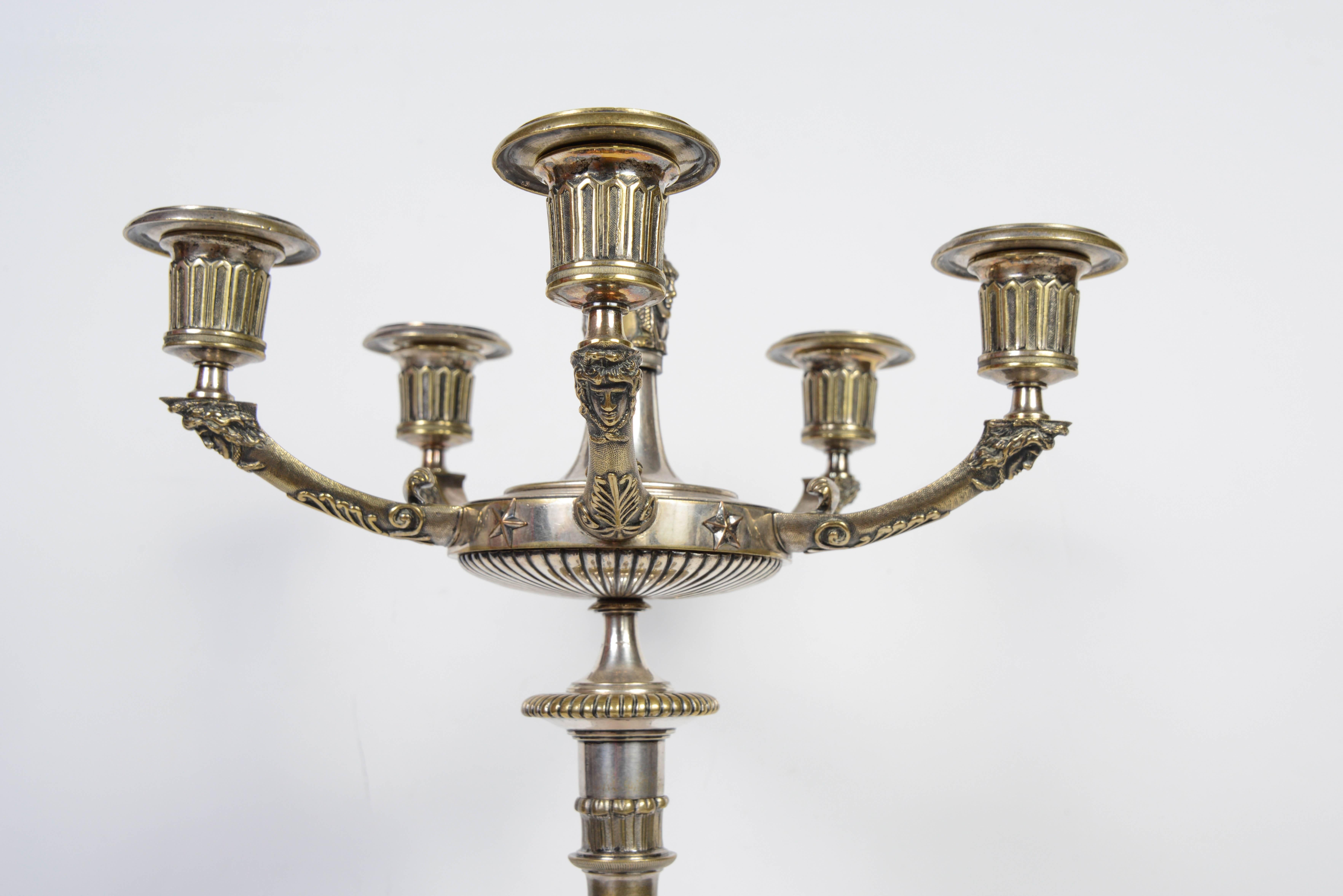 Silvered Pair of Empire Period Candelabras by Claude Galle