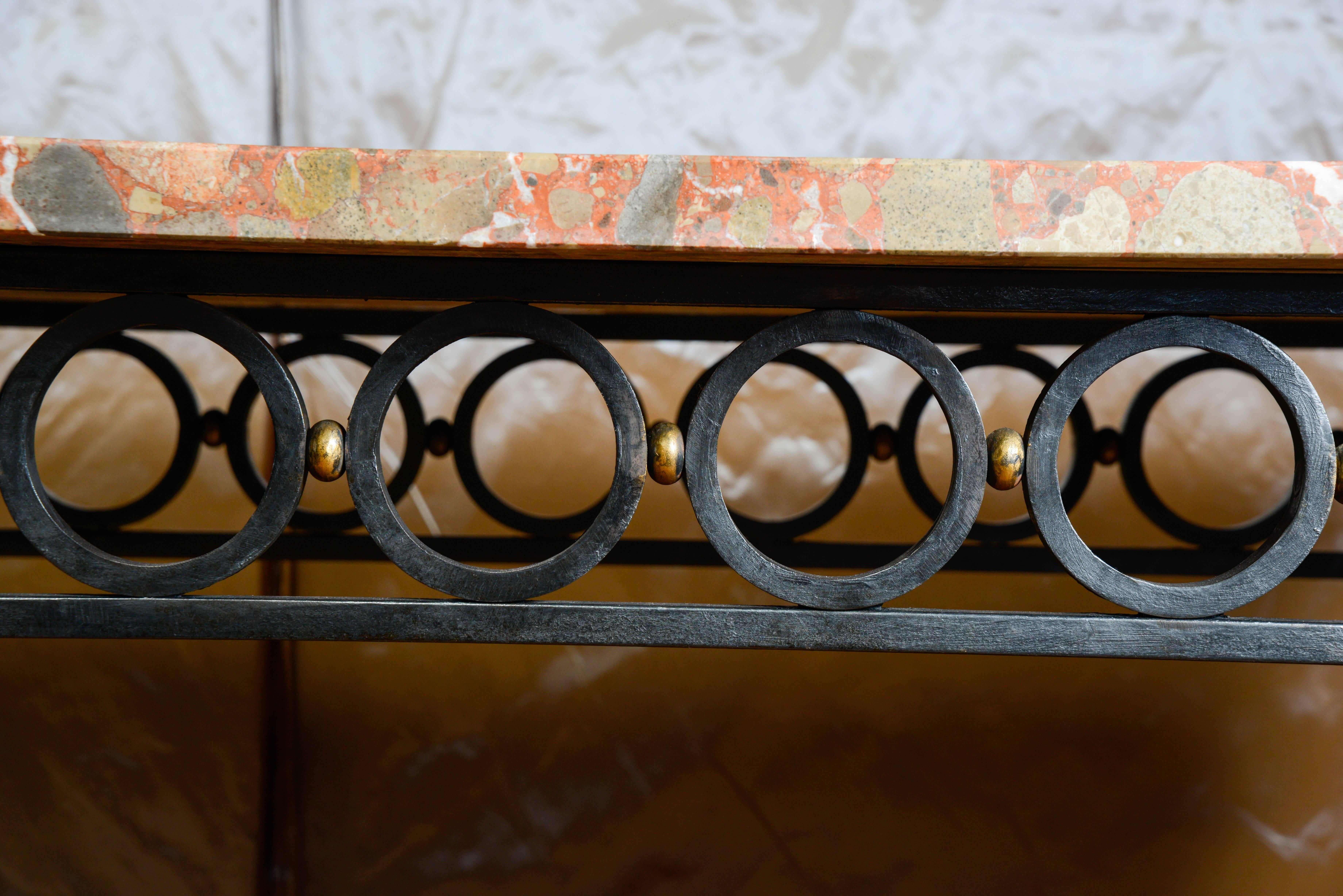 Gilbert Poillerat Polychrome Marble and Gilt Wrought Iron, 1942-1949 In Excellent Condition For Sale In Saint-Ouen, FR