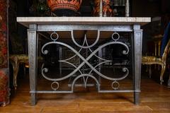 Monumental Comblanchien and Wrought Iron Table by Raymond Subes for Arbus, 1950