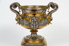 19th Century Renaissance Style Bronze Cup in Gilt and Silver Bronze