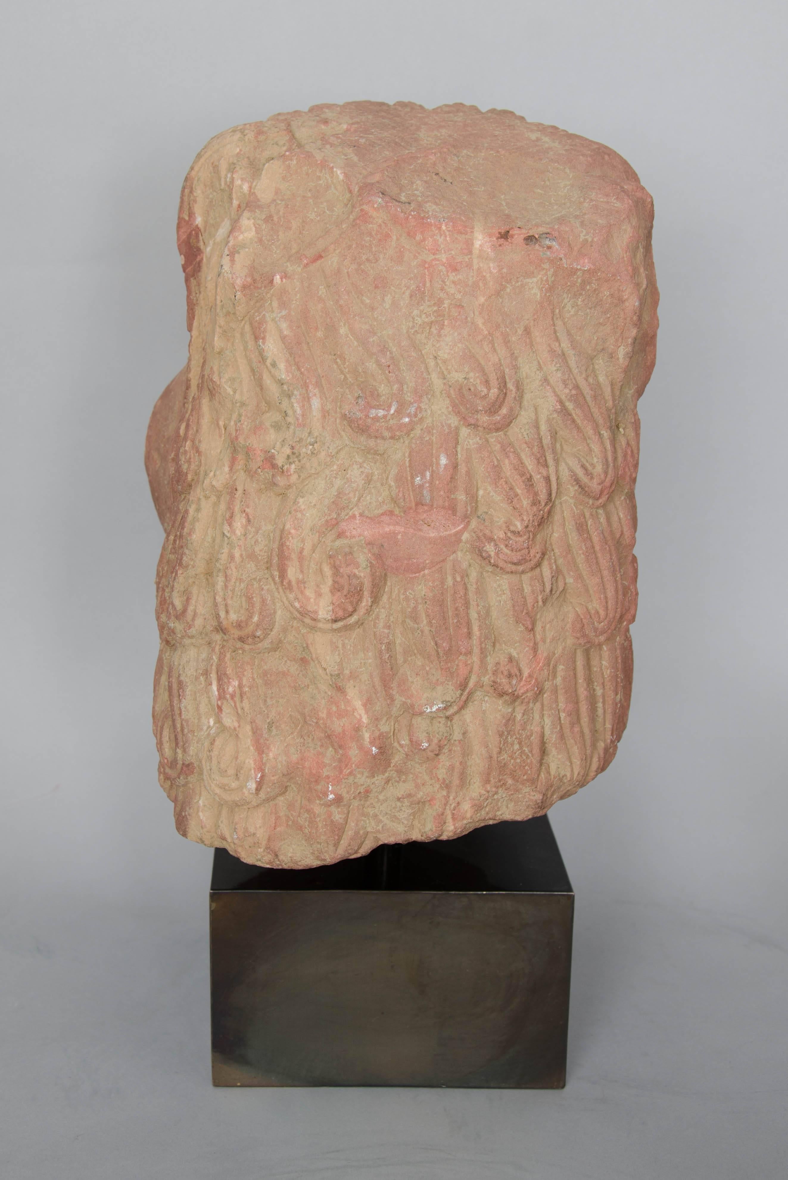 Indian Sculpture of a Lion Head, Kushan Period, 2nd Century In Distressed Condition For Sale In London, GB