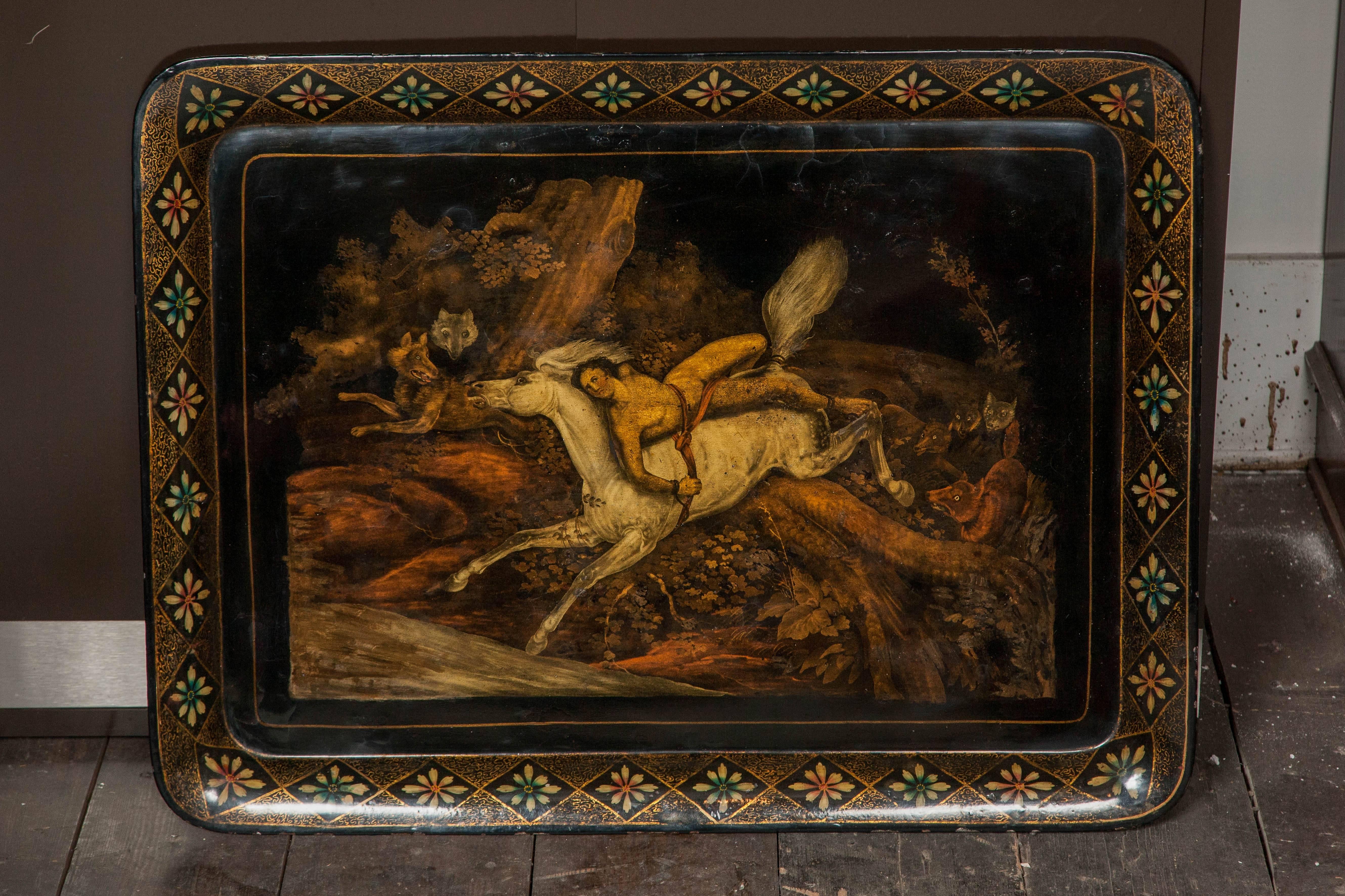19th Century Hand-Painted Tray in Metal Horace Emile Jean Vernet In Good Condition In London, GB