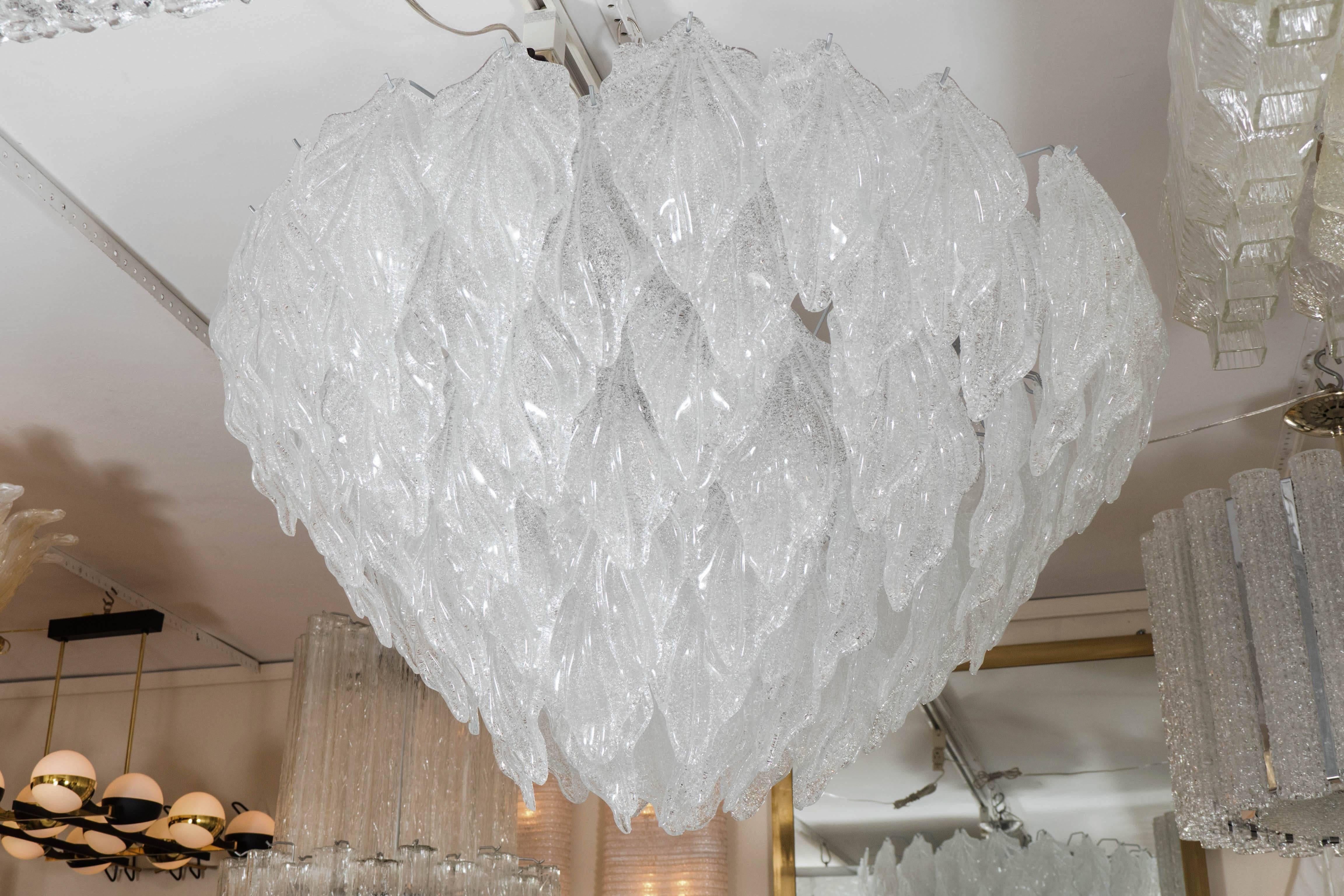 Mid-Century Modern Multitiered Chandelier Composed of Textured Glass Elements