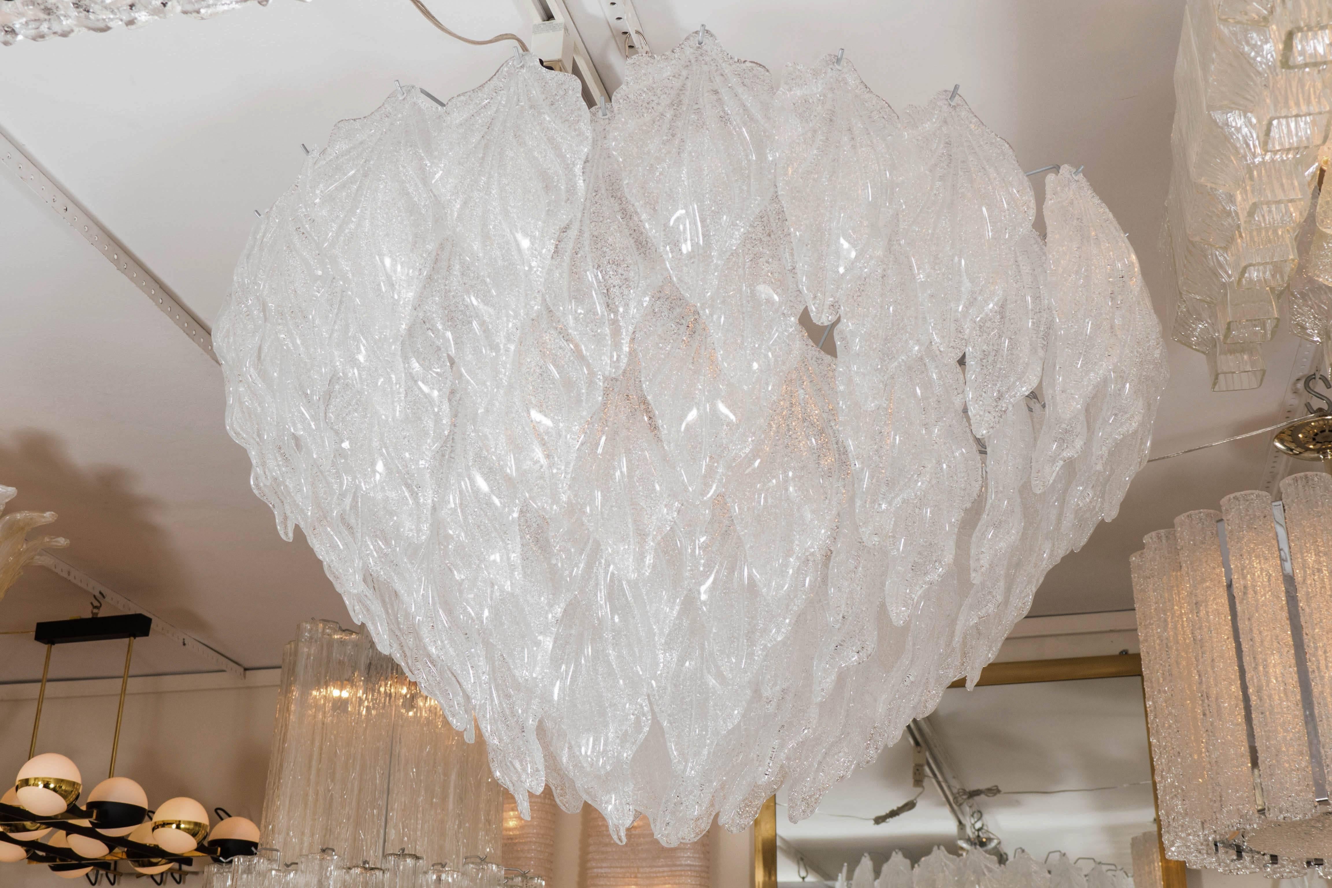 Italian Multitiered Chandelier Composed of Textured Glass Elements